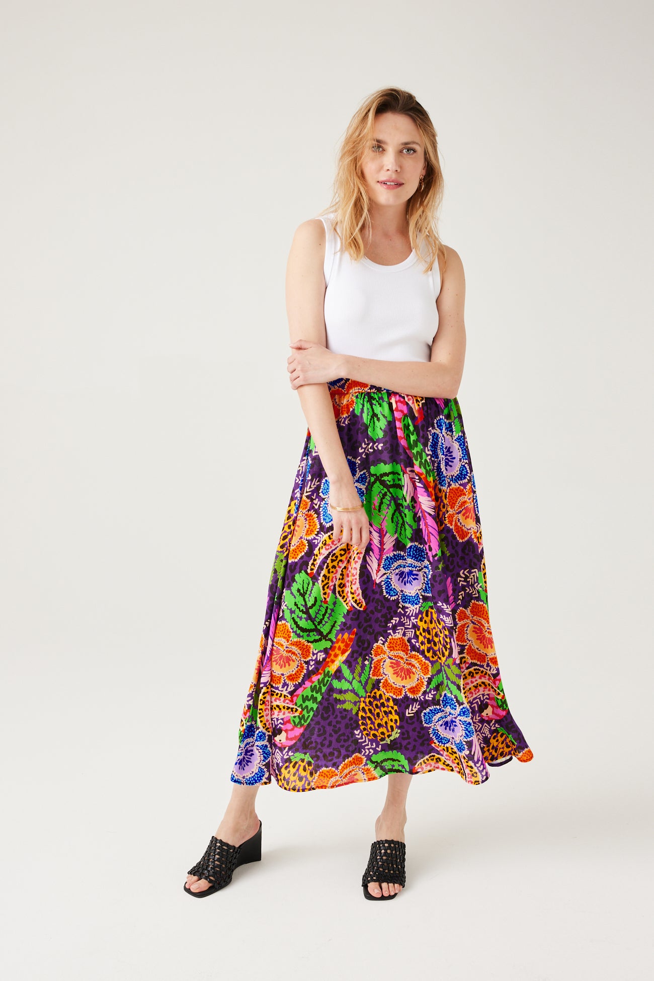 Midi patterned skirt - Violet print