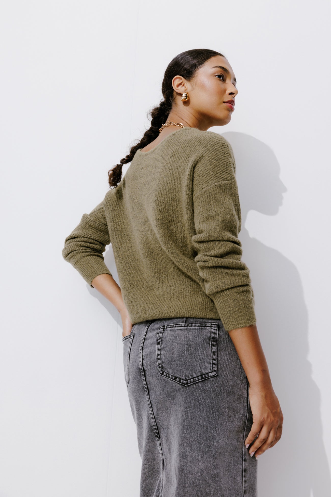 V-neck ribbed jumper - Grey