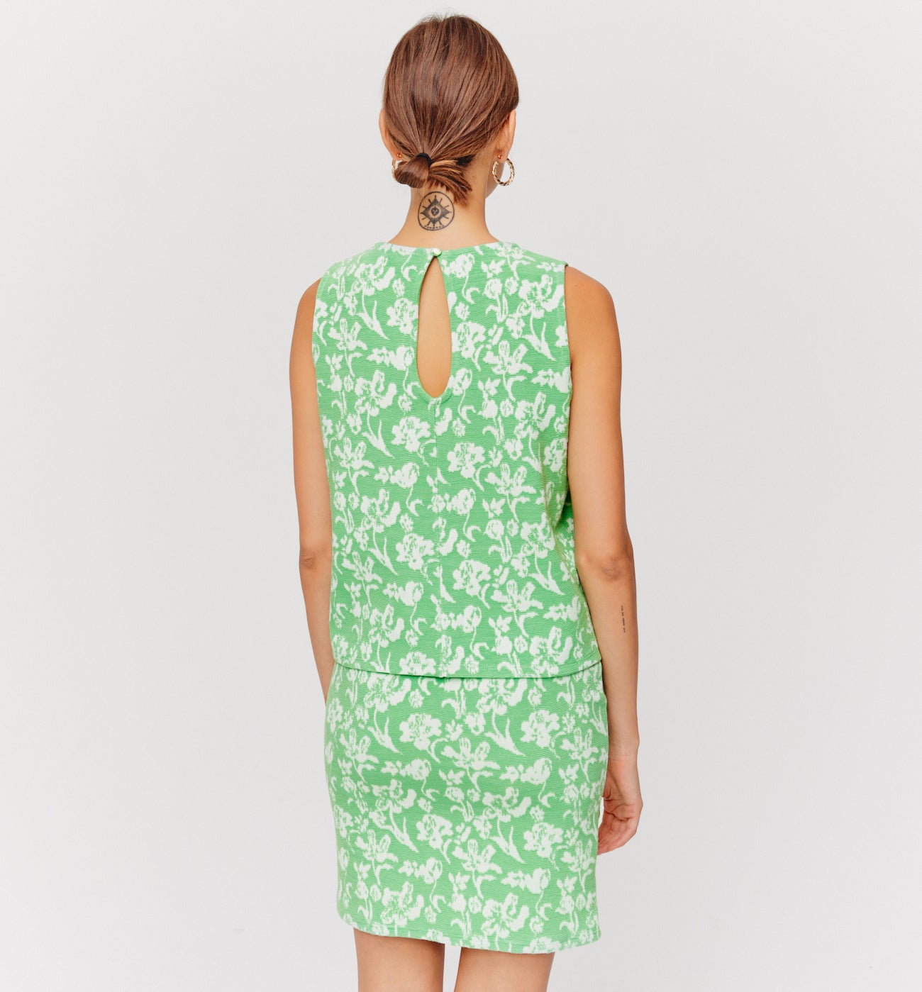 Jersey jacquard sleeveless top - Green print