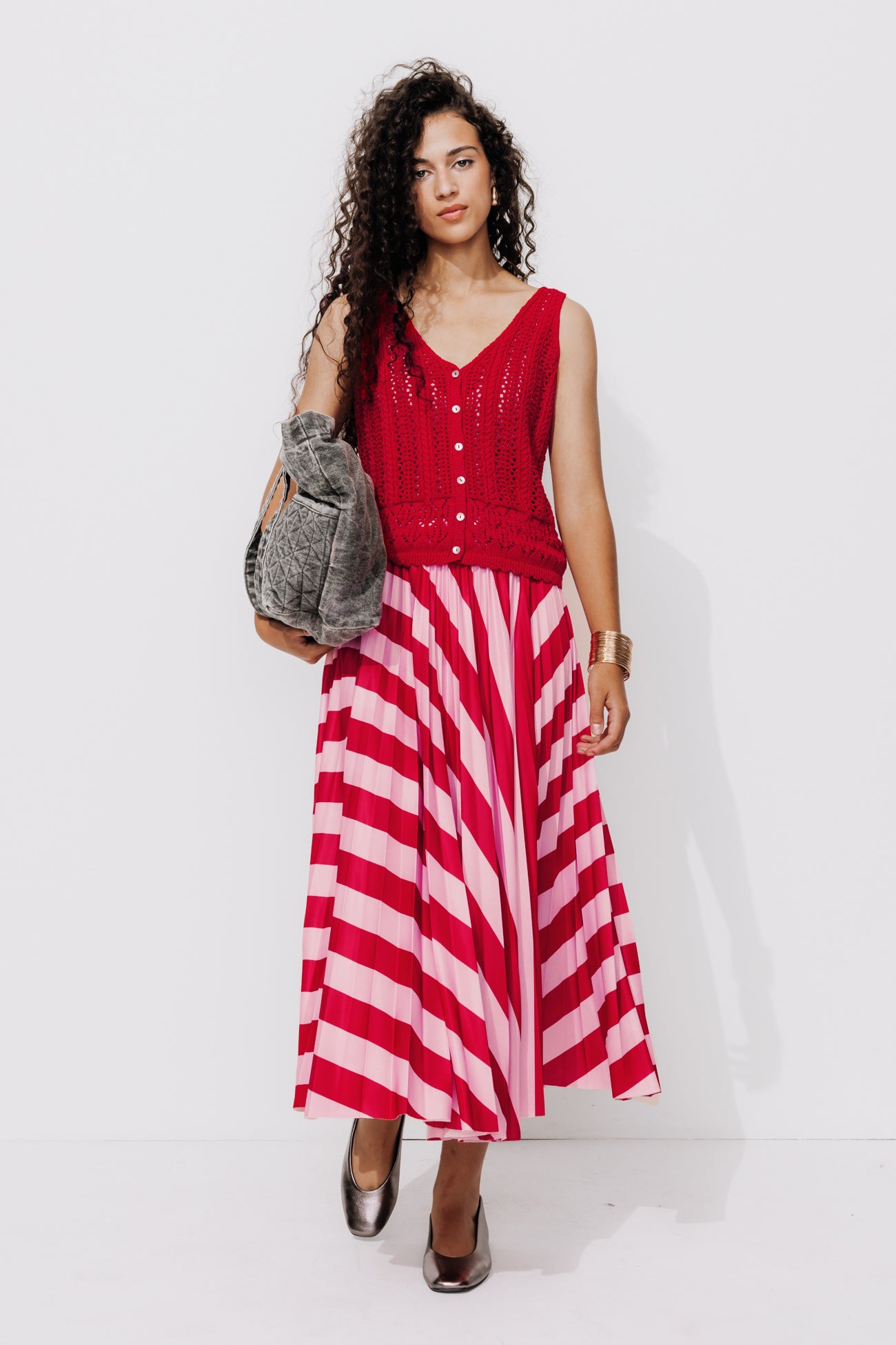 Pleated patterned skirt - Multicolour stripes