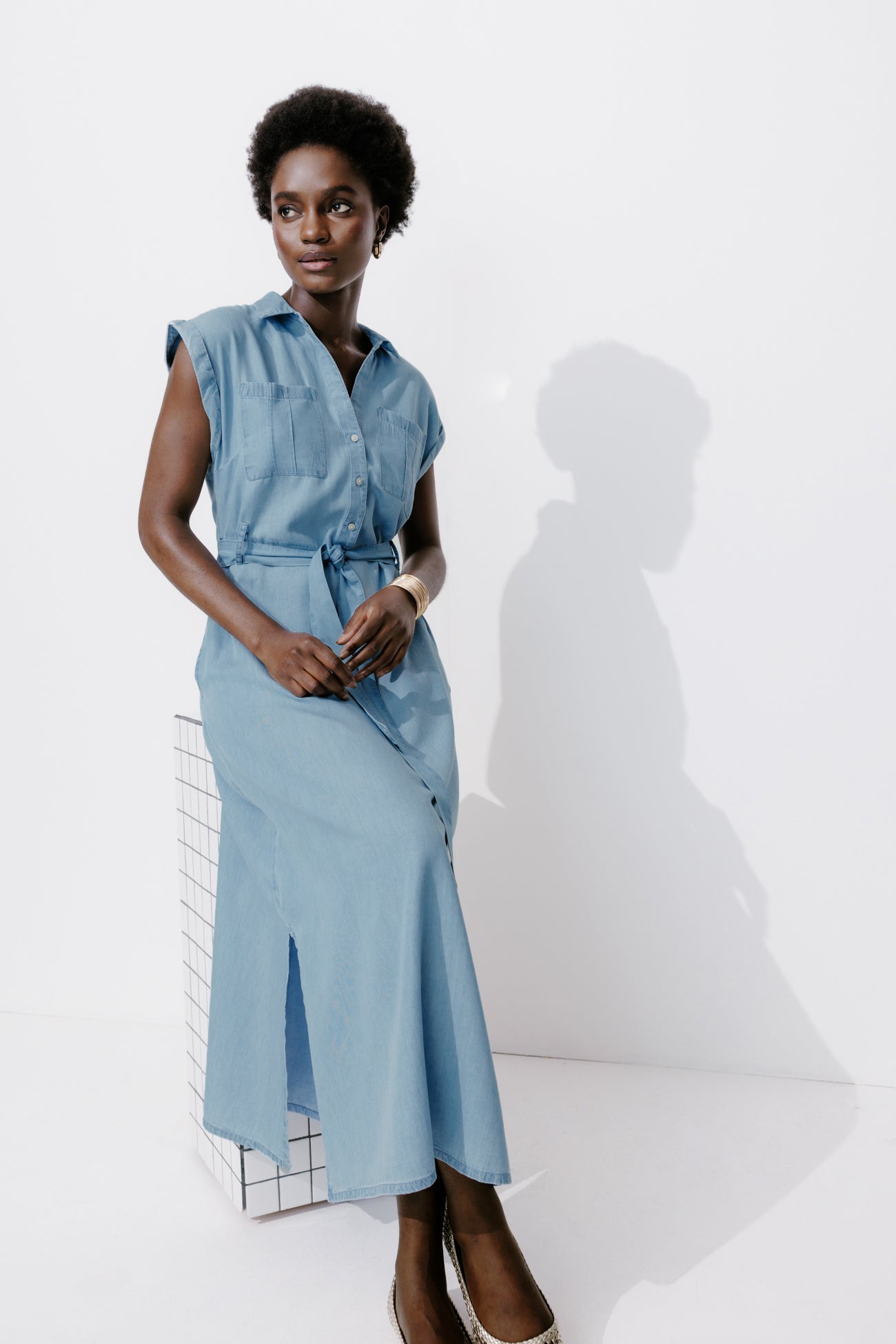 Long sleeveless dress - Light denim
