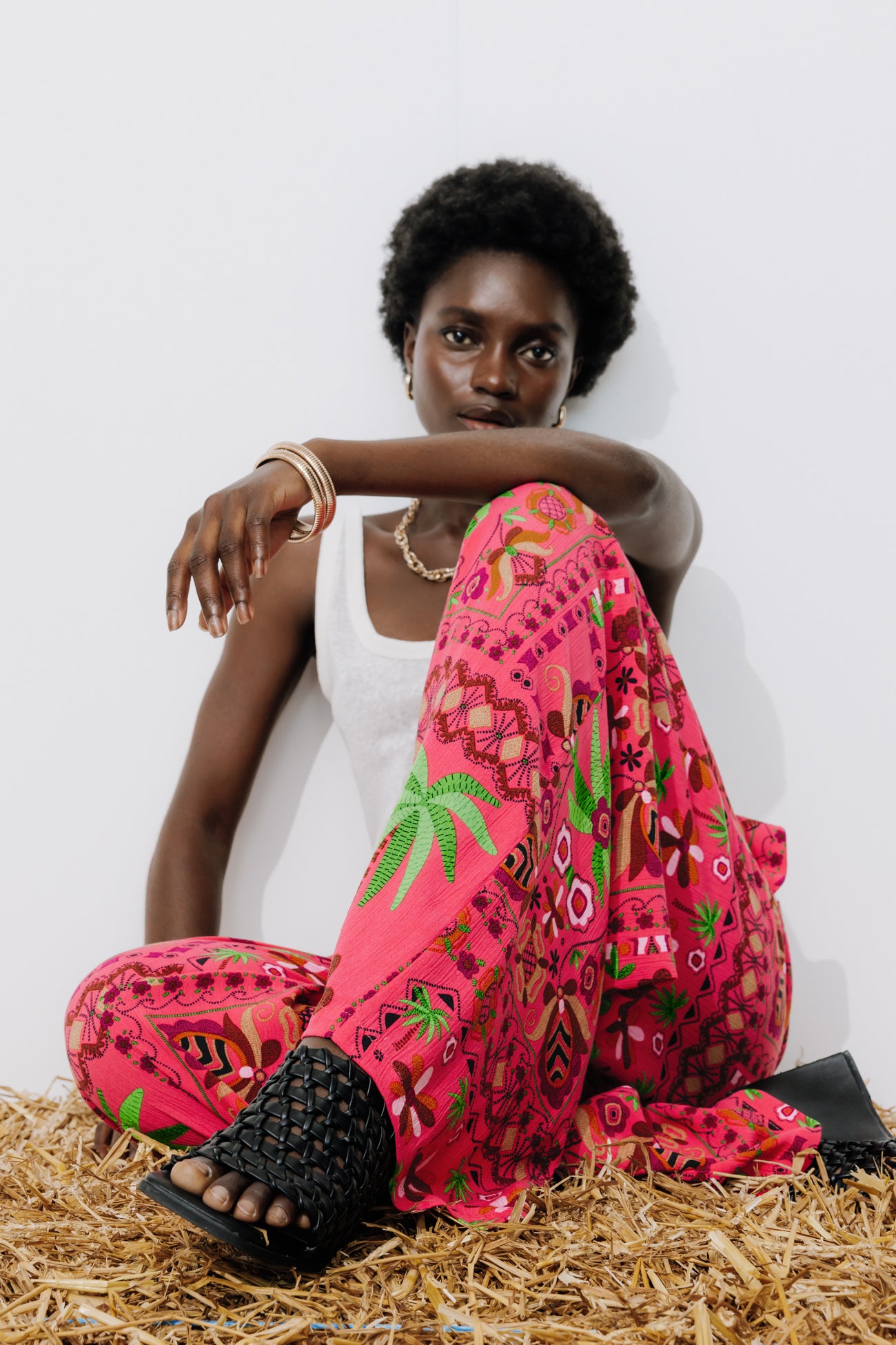 Wideleg patterned trousers - Pink print