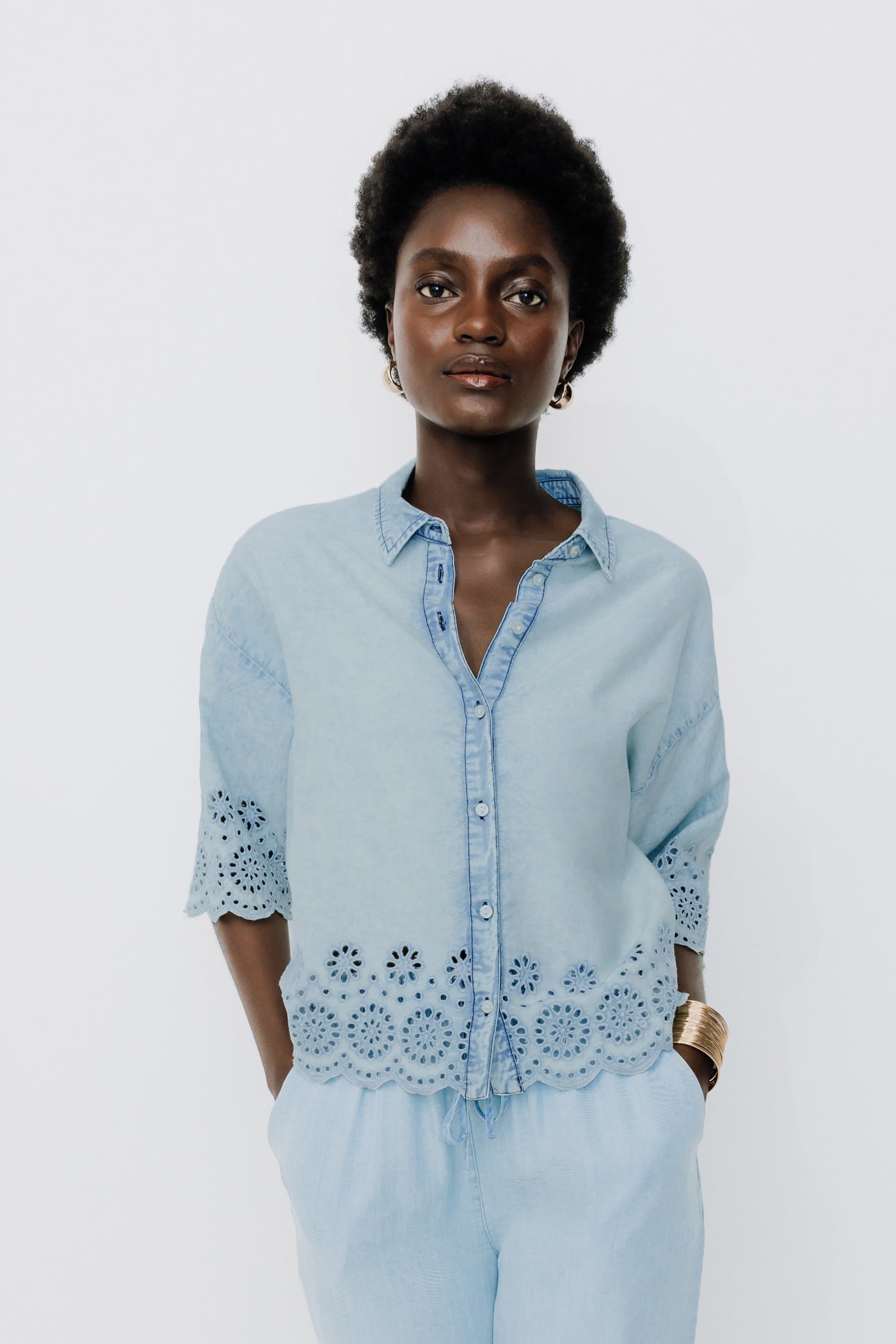 Broderie anglaise shirt - Light denim