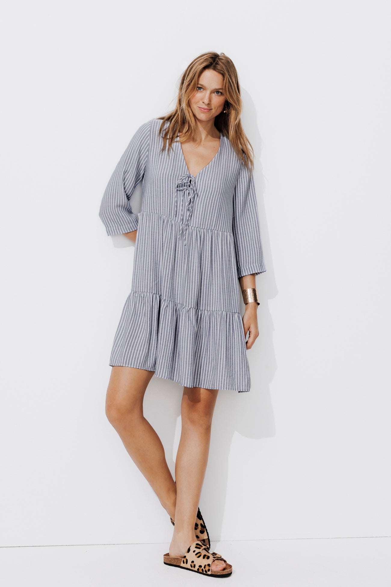 Short striped dress - Navy blue stripes