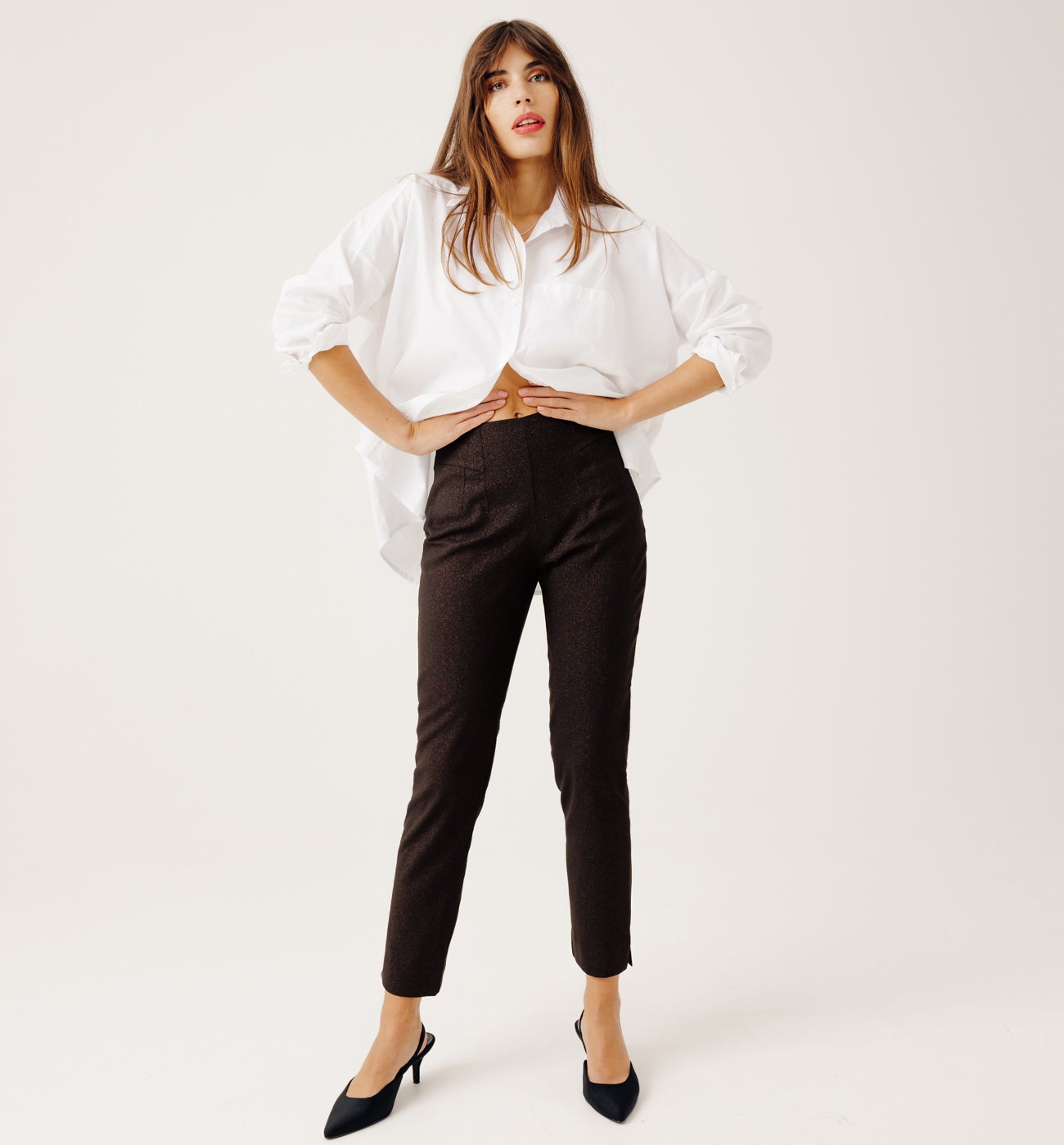 Glitzy cigarette trousers - Black print