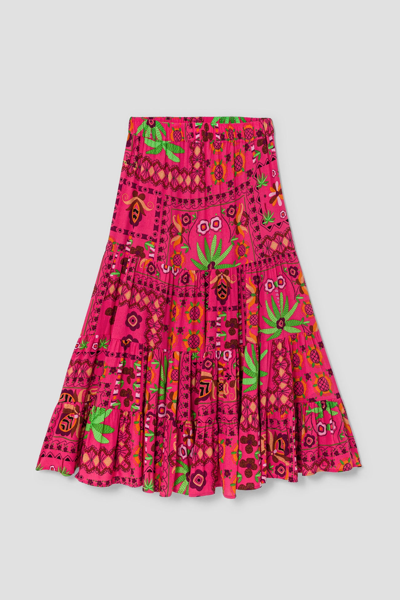 Patterned mid-length skirt - Multicolour print