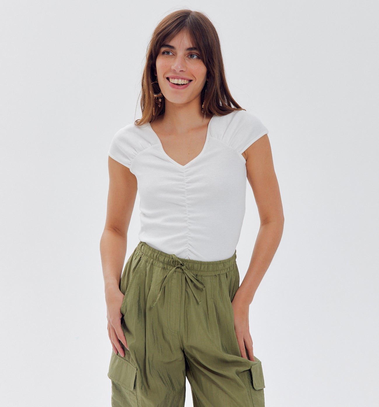 Ribbed jersey top - Turquoise