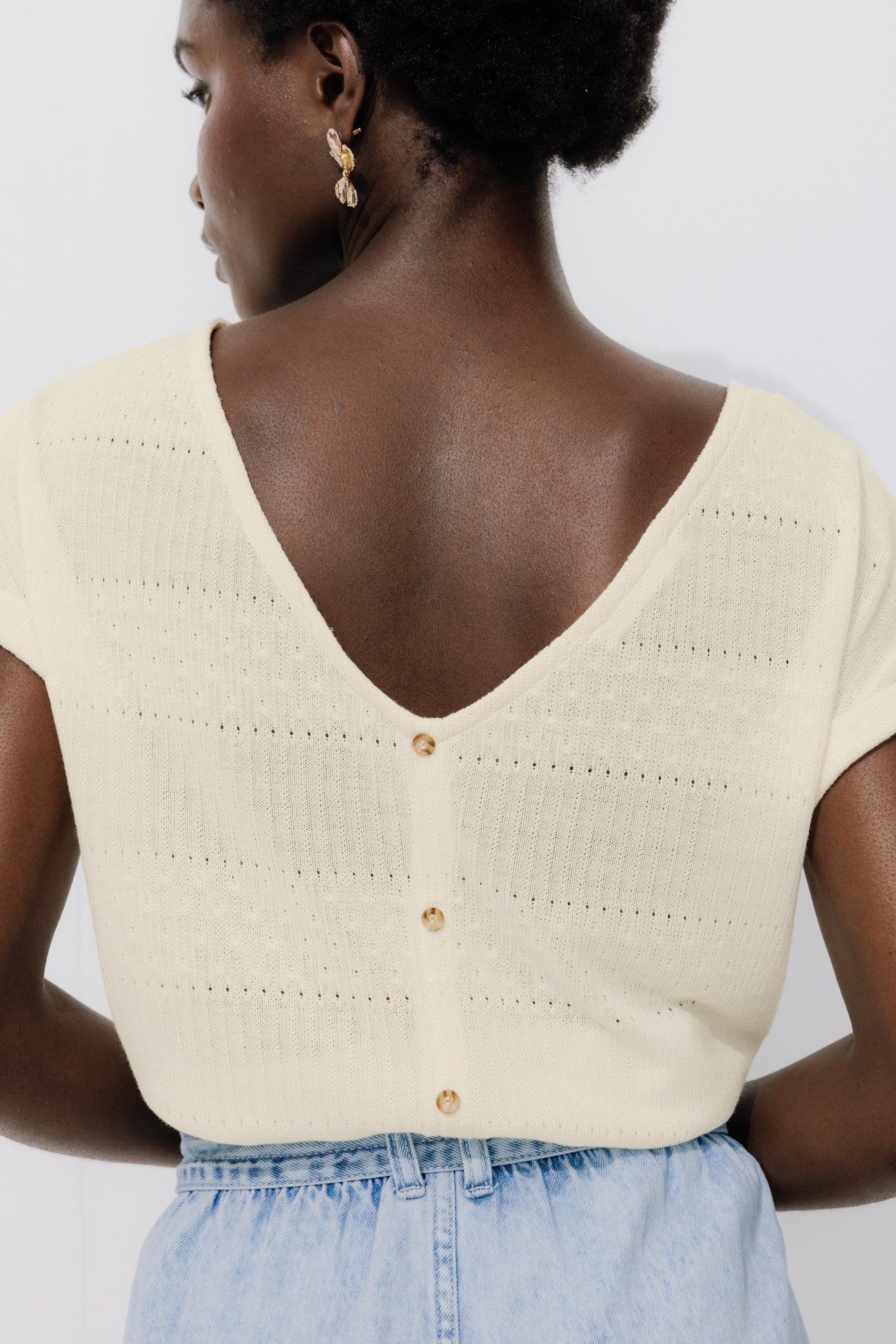 Recto-verso pointelle top - Beige