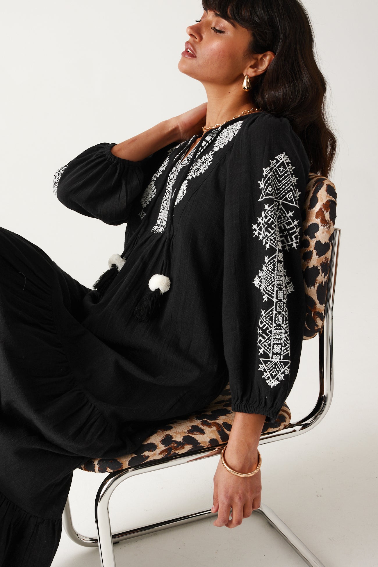 Long embroidered dress - Ecru