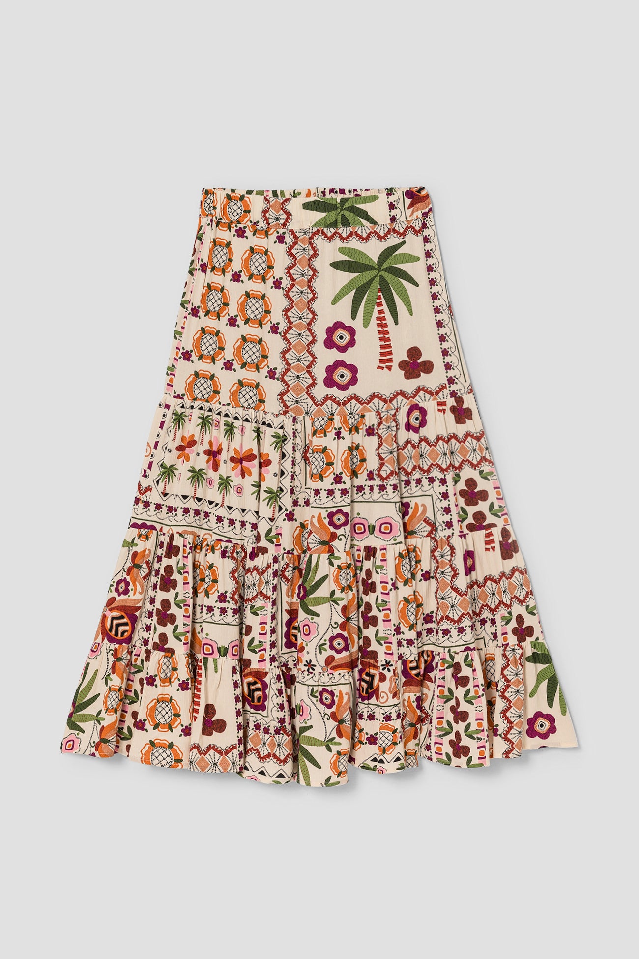 Patterned mid-length skirt - Multicolour print