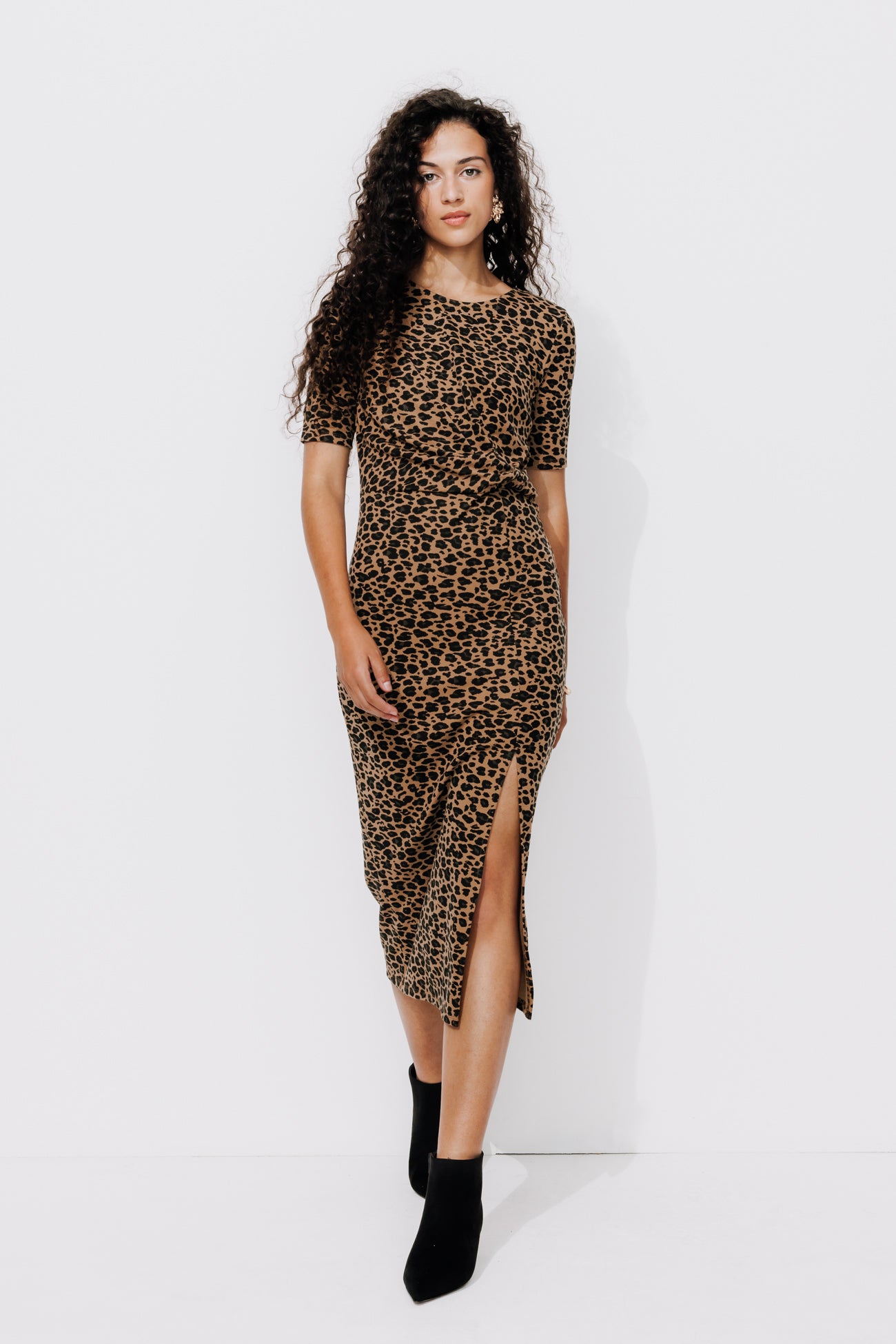 Plain midi draped dress - Multicolour print