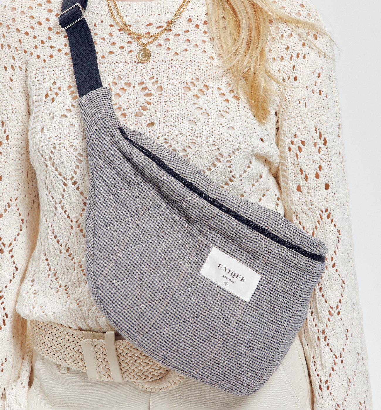 ROXANE banana bag to sew - Navy blue print