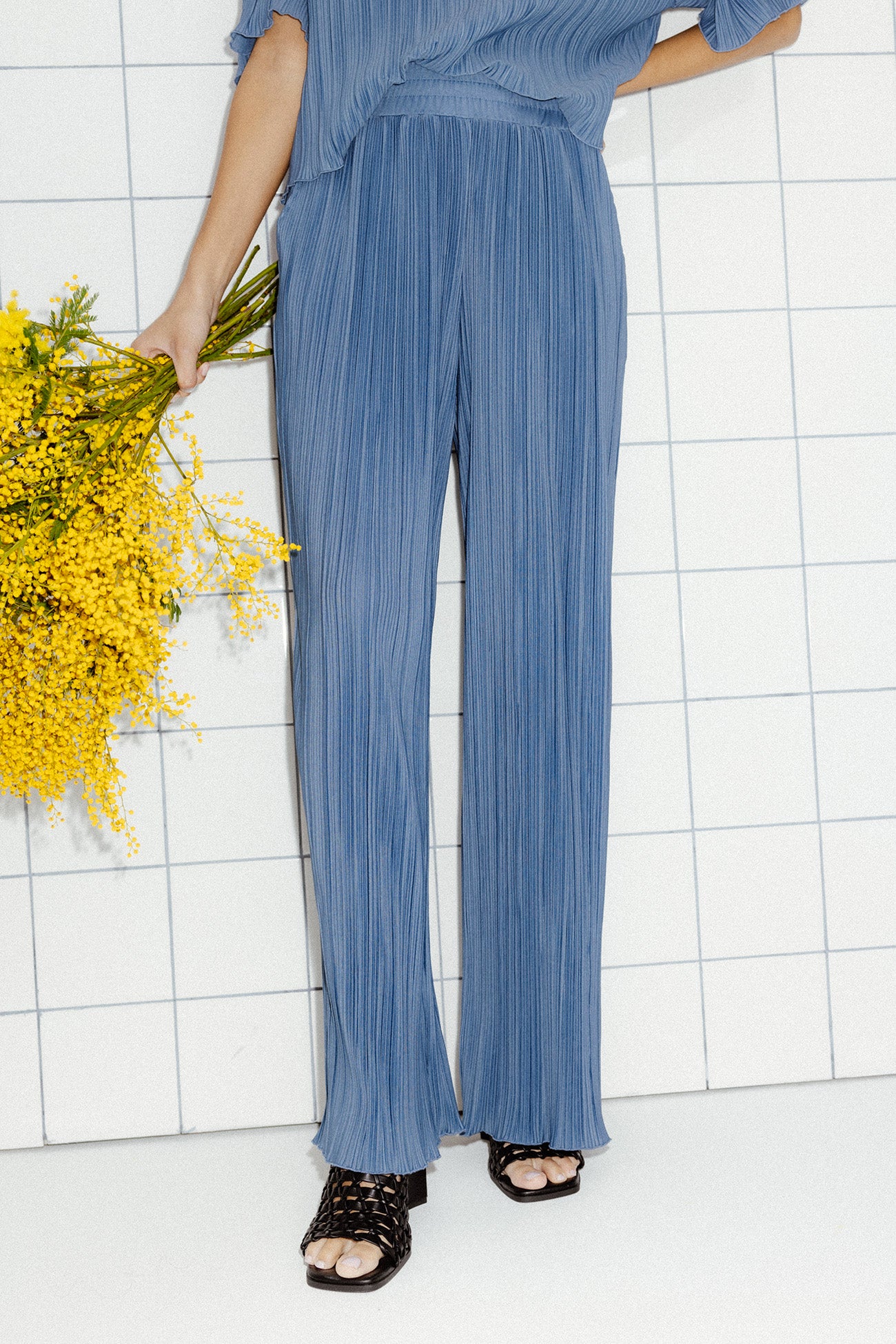 Wideleg plissé trousers - Blue