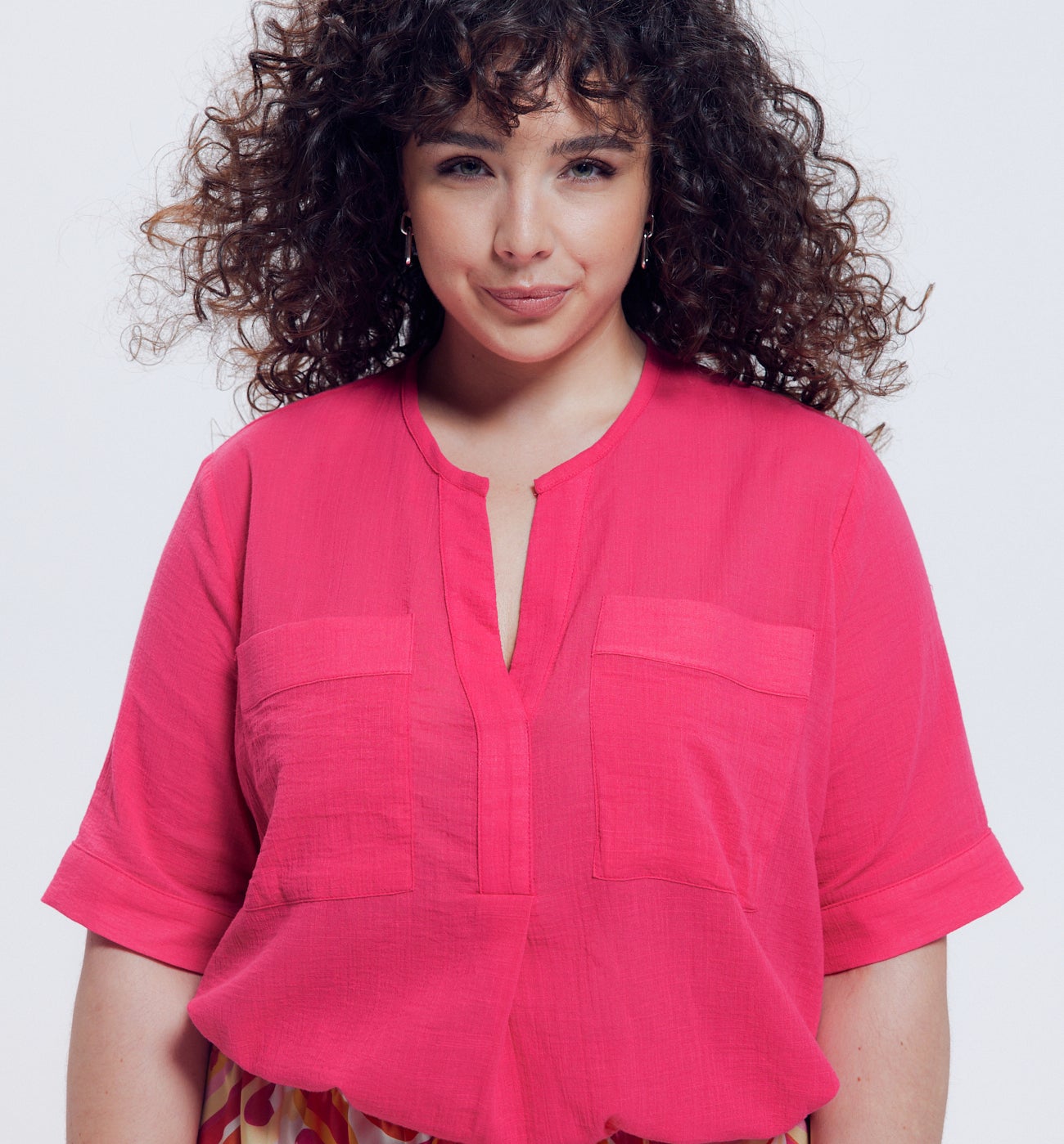 Plain cotton blouse - Coral