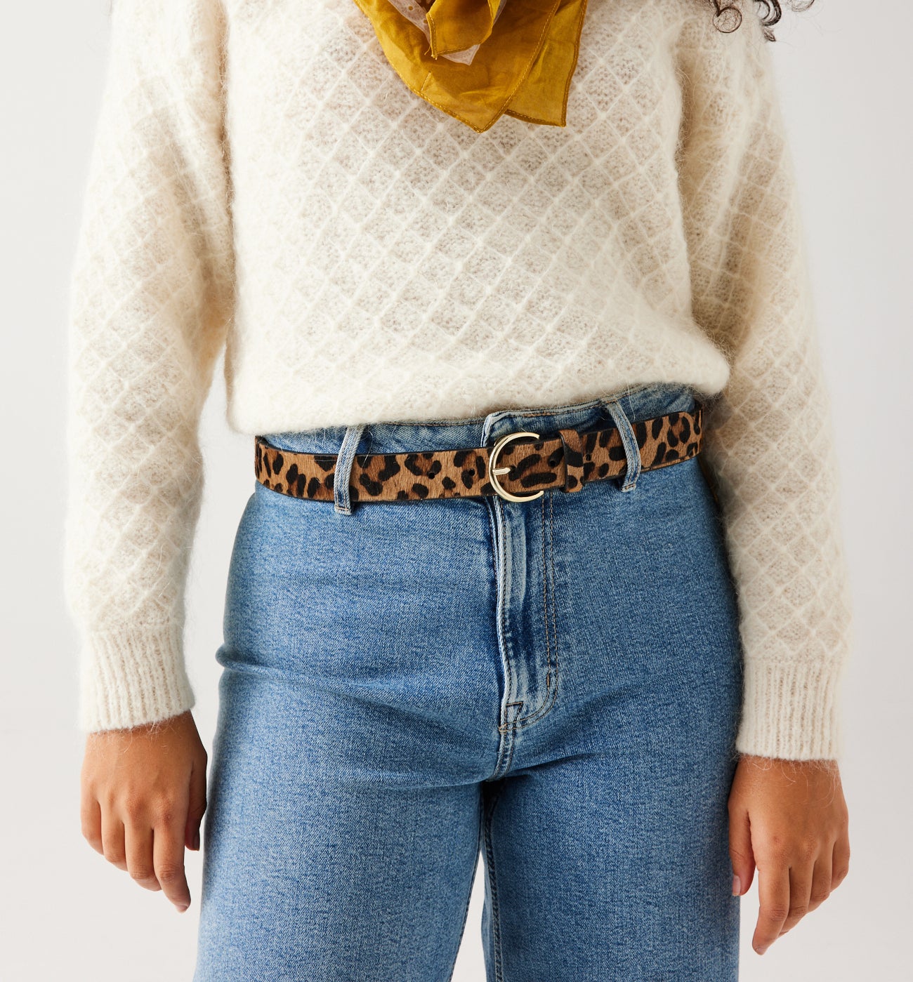 Leather leopard pattern belt - Multicolour print