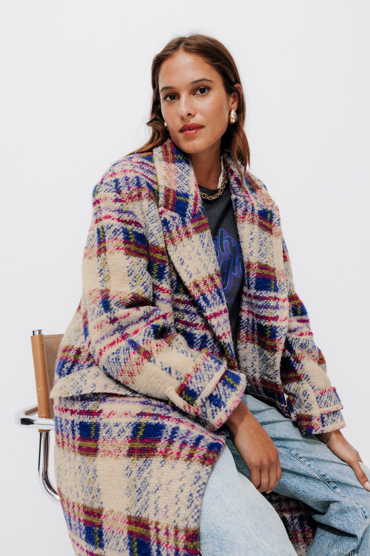 SIMONE wool blend coat - Chestnut brown print