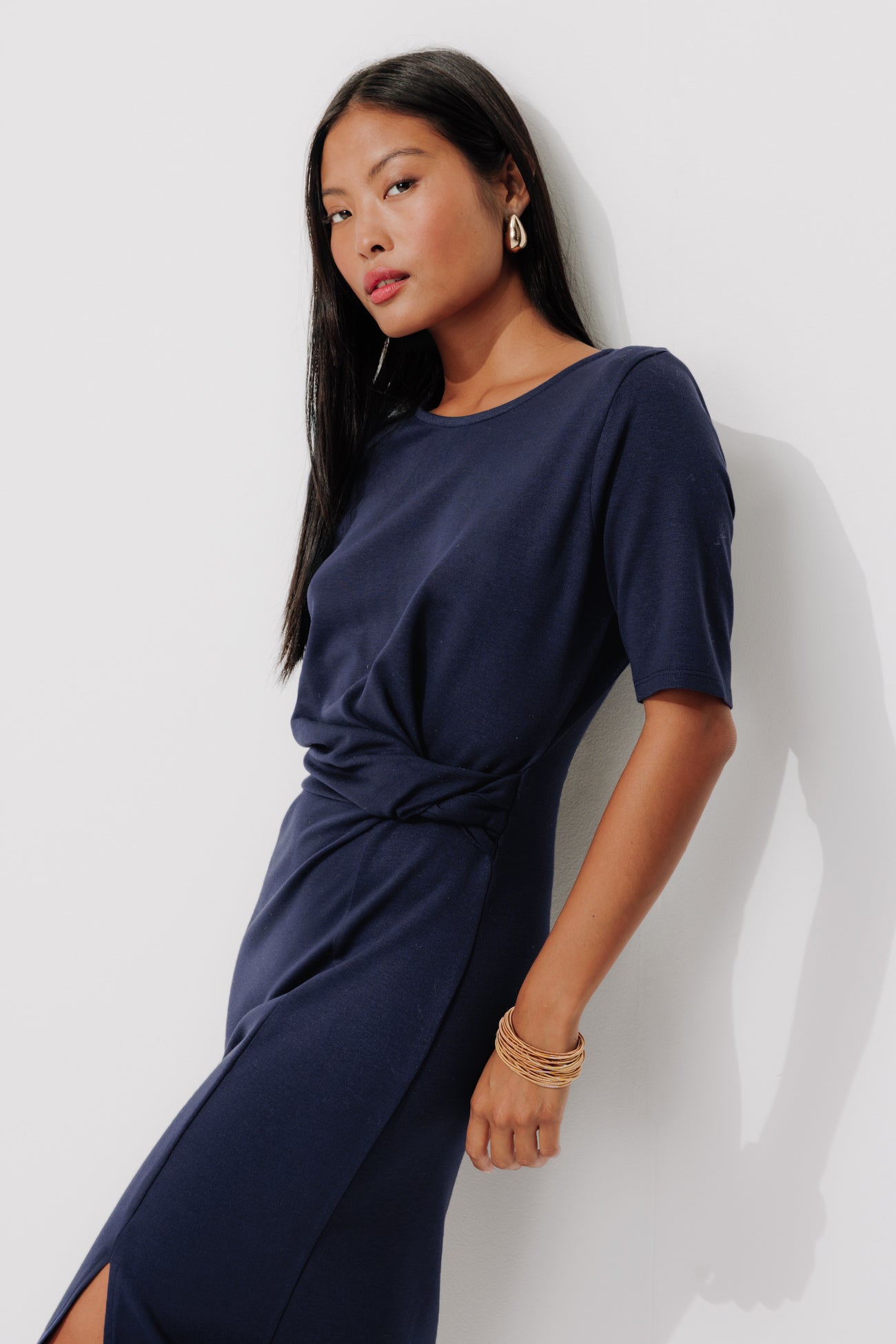 Short-sleeved jersey dress - Navy blue