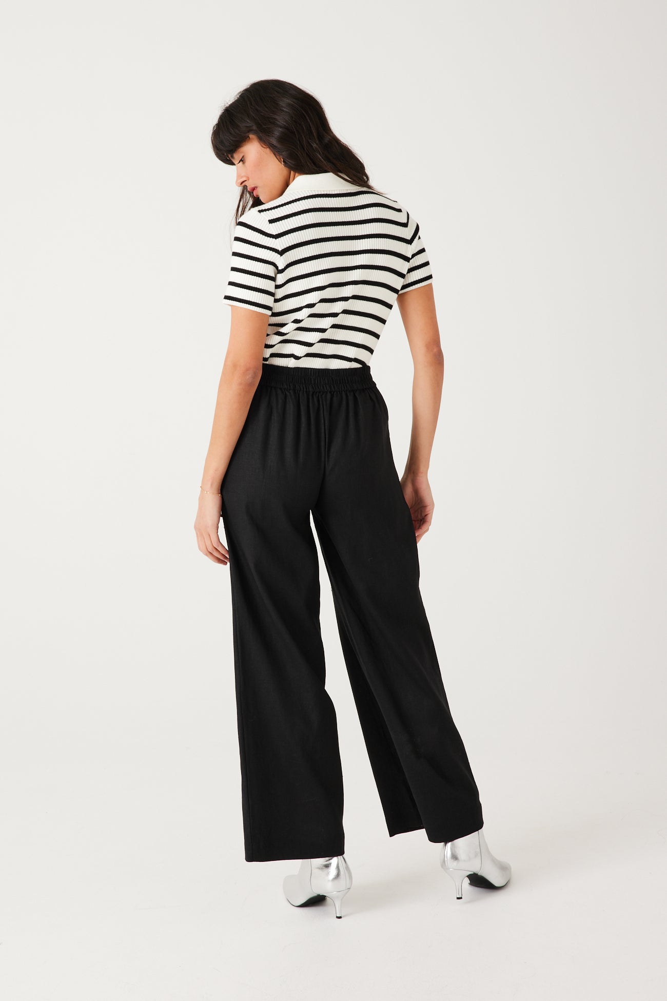 Wideleg linen blend trousers - Ecru