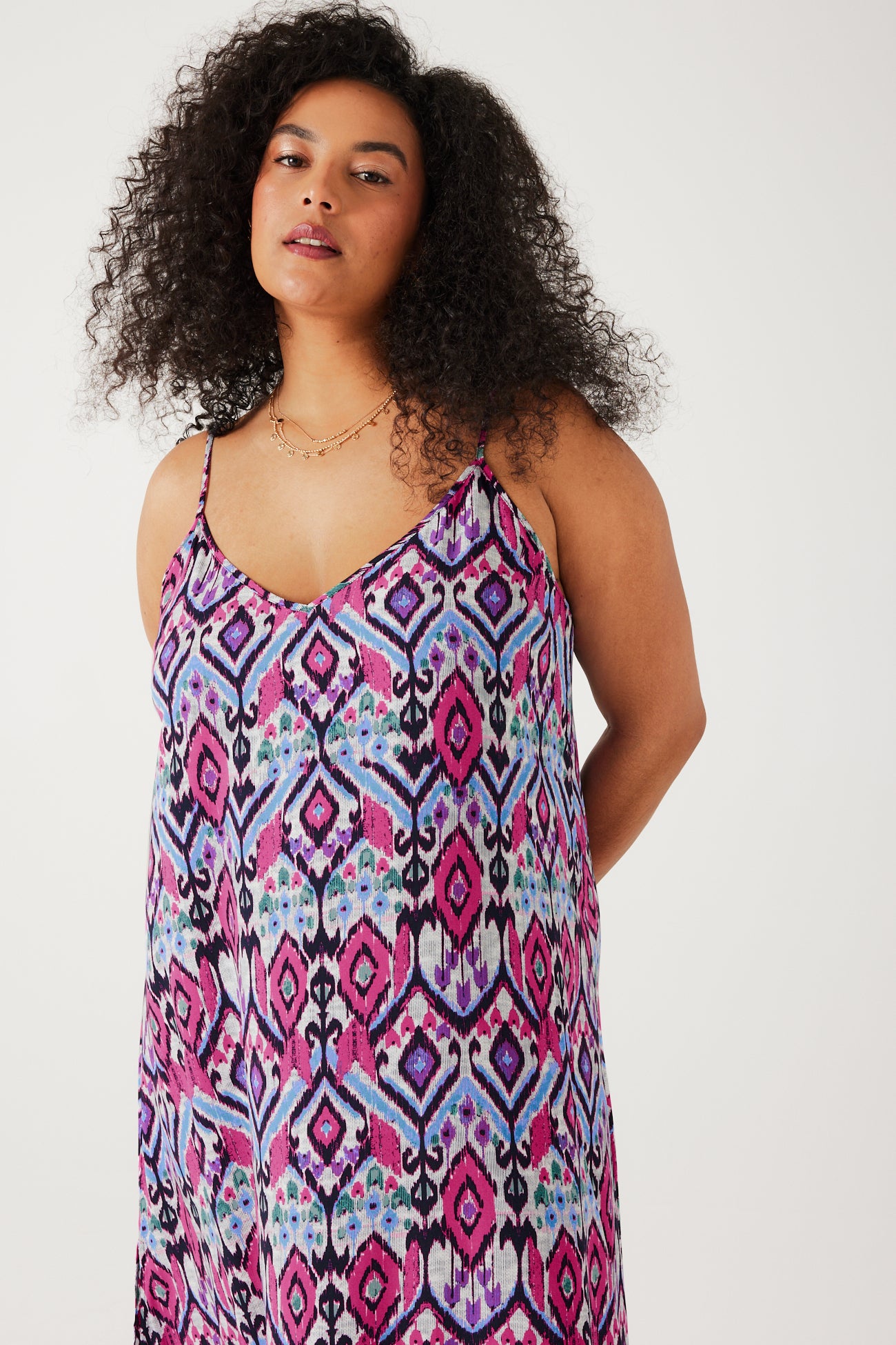 Long strappy dress - Pink print