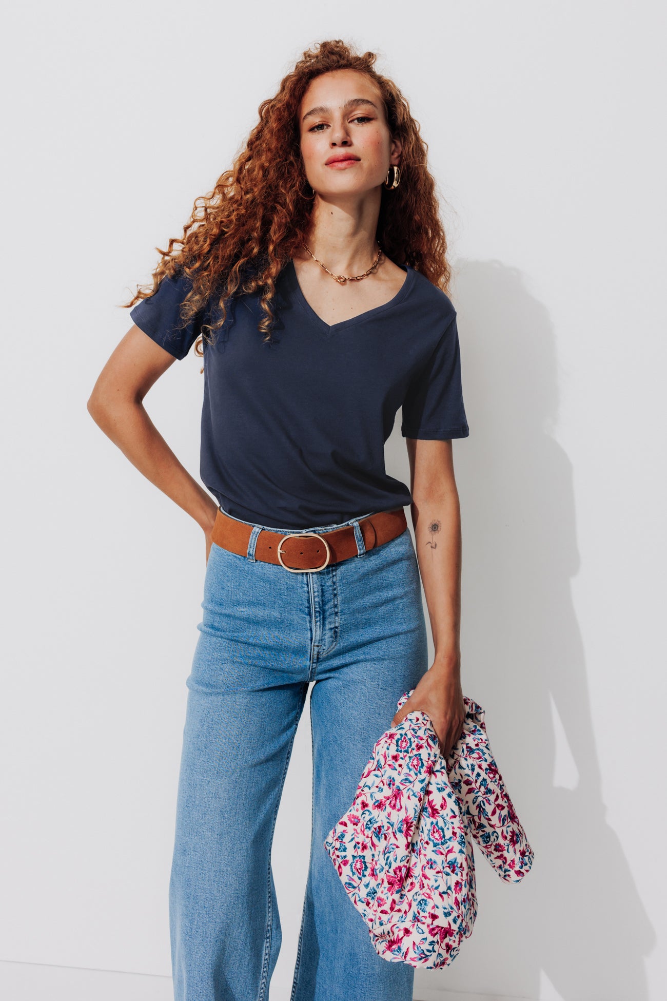 Eco-design v-neck t-shirt - Navy blue