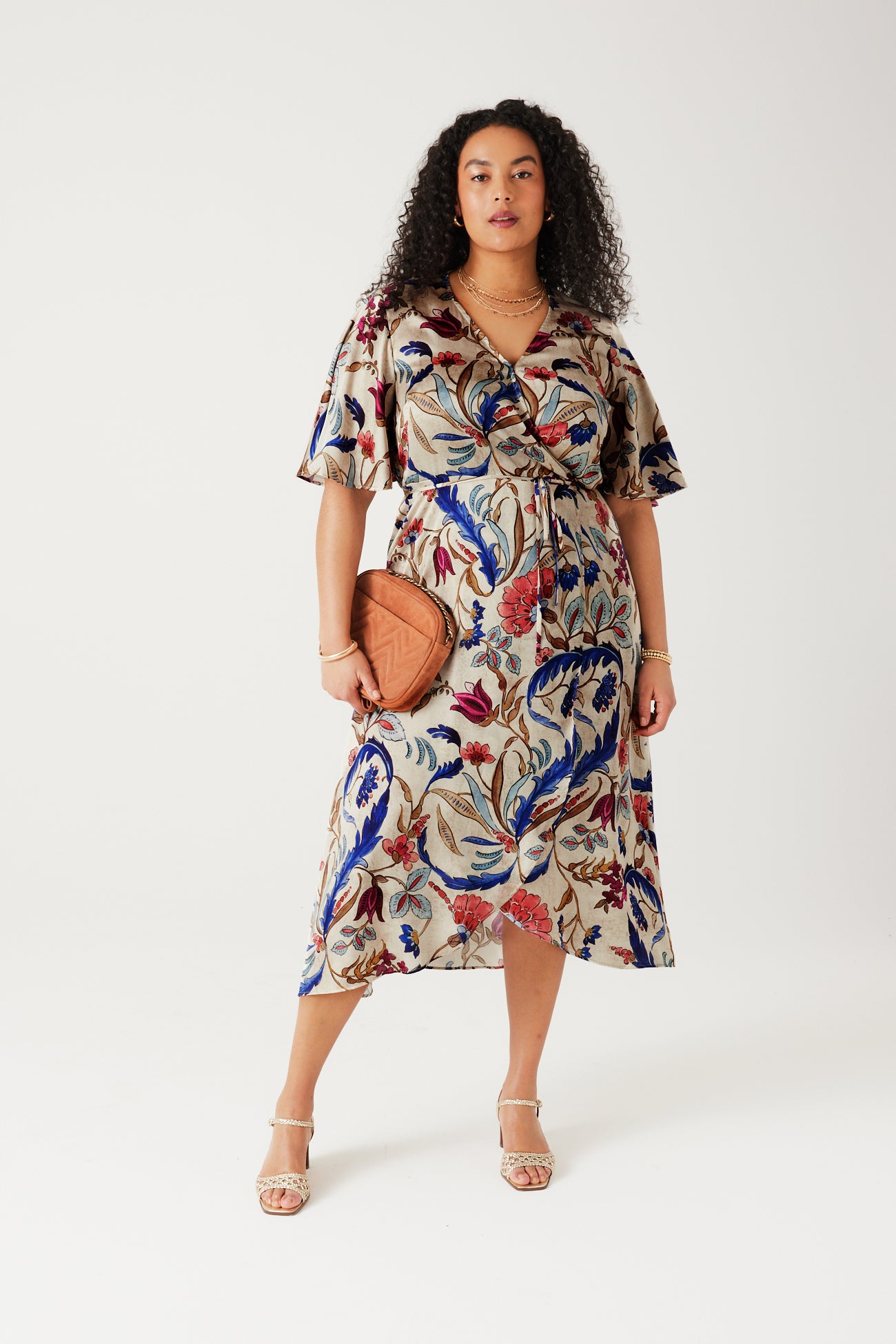 Satin crossover dress - Ecru print