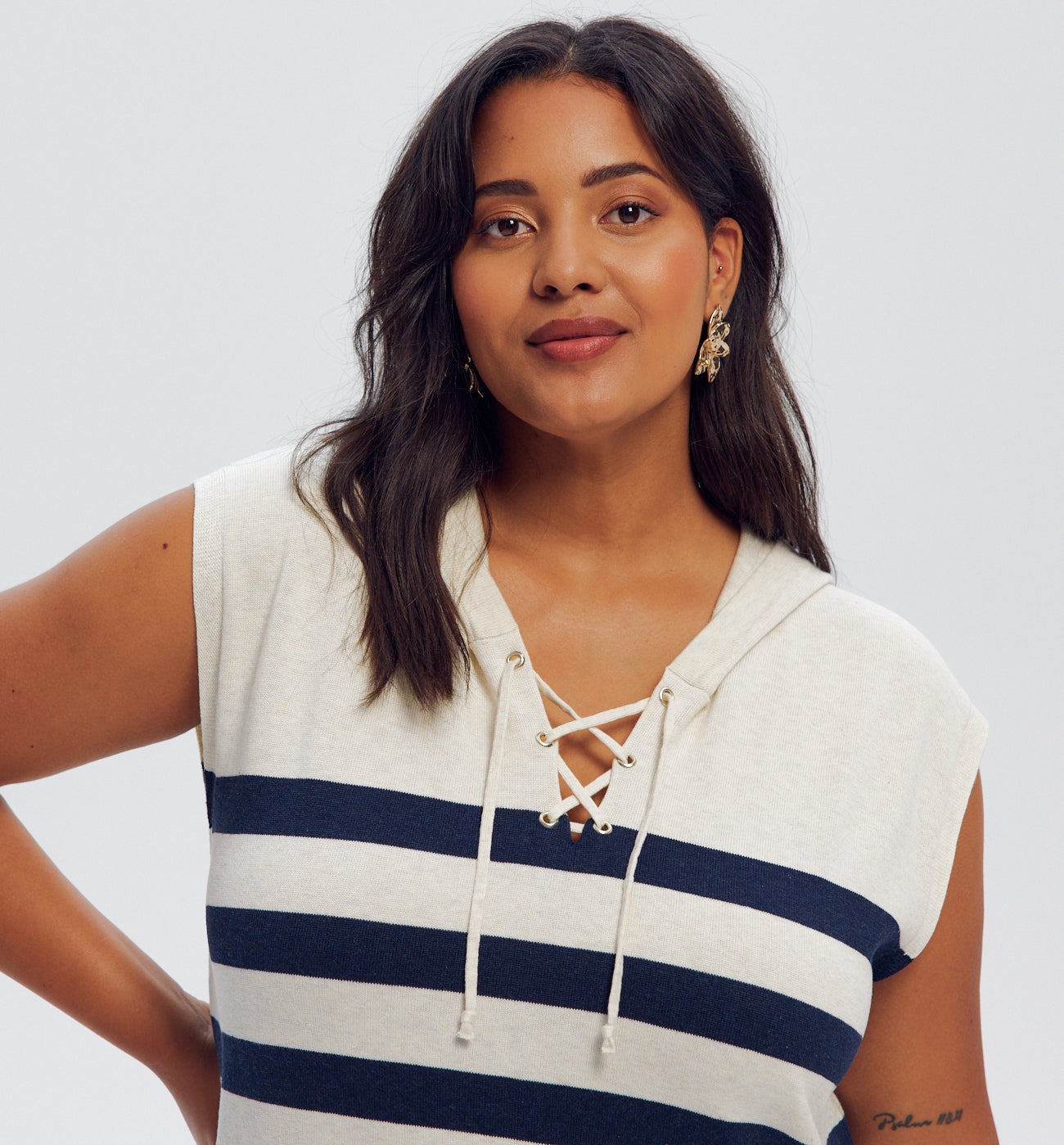 Hooded knit dress - Navy blue