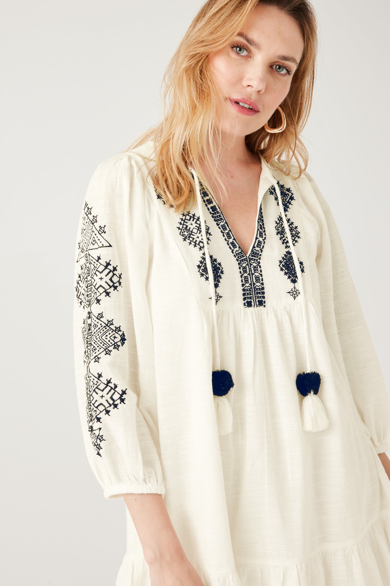 Embroidered babydoll dress - Ecru