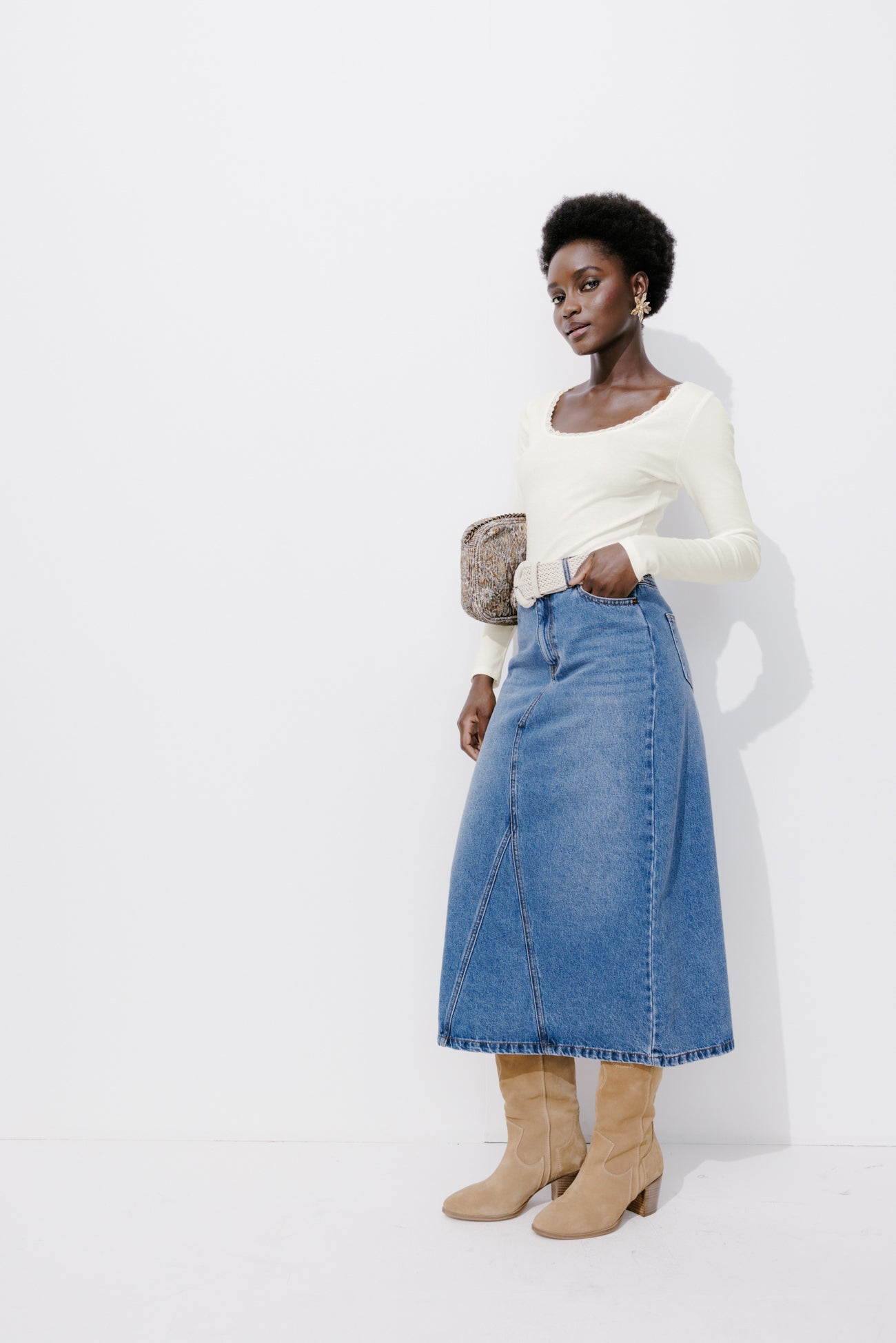 Lace detail ribbed top - Ecru