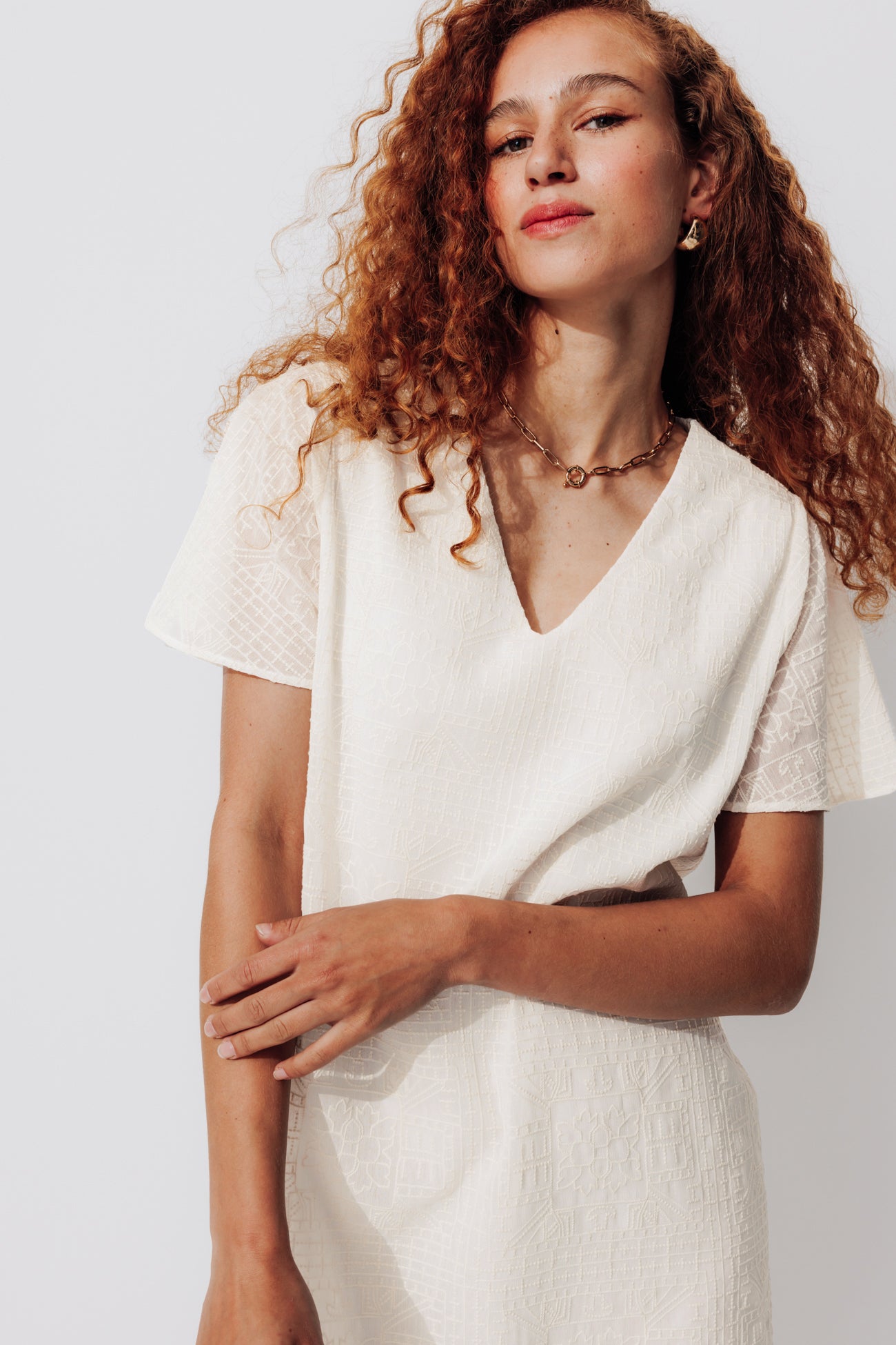 Short embroidered dress - Ecru