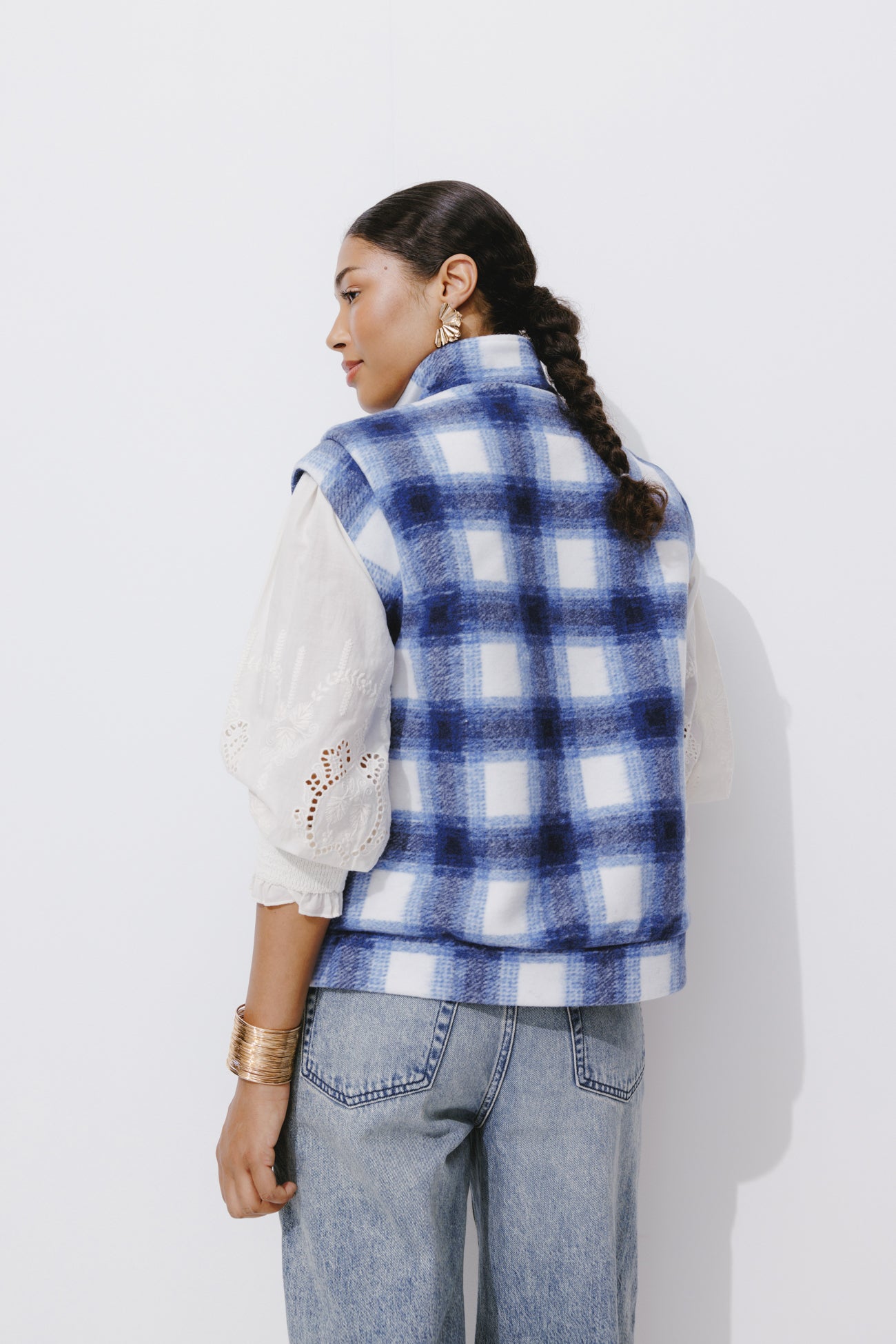 Sleeveless checked jacket - Black print