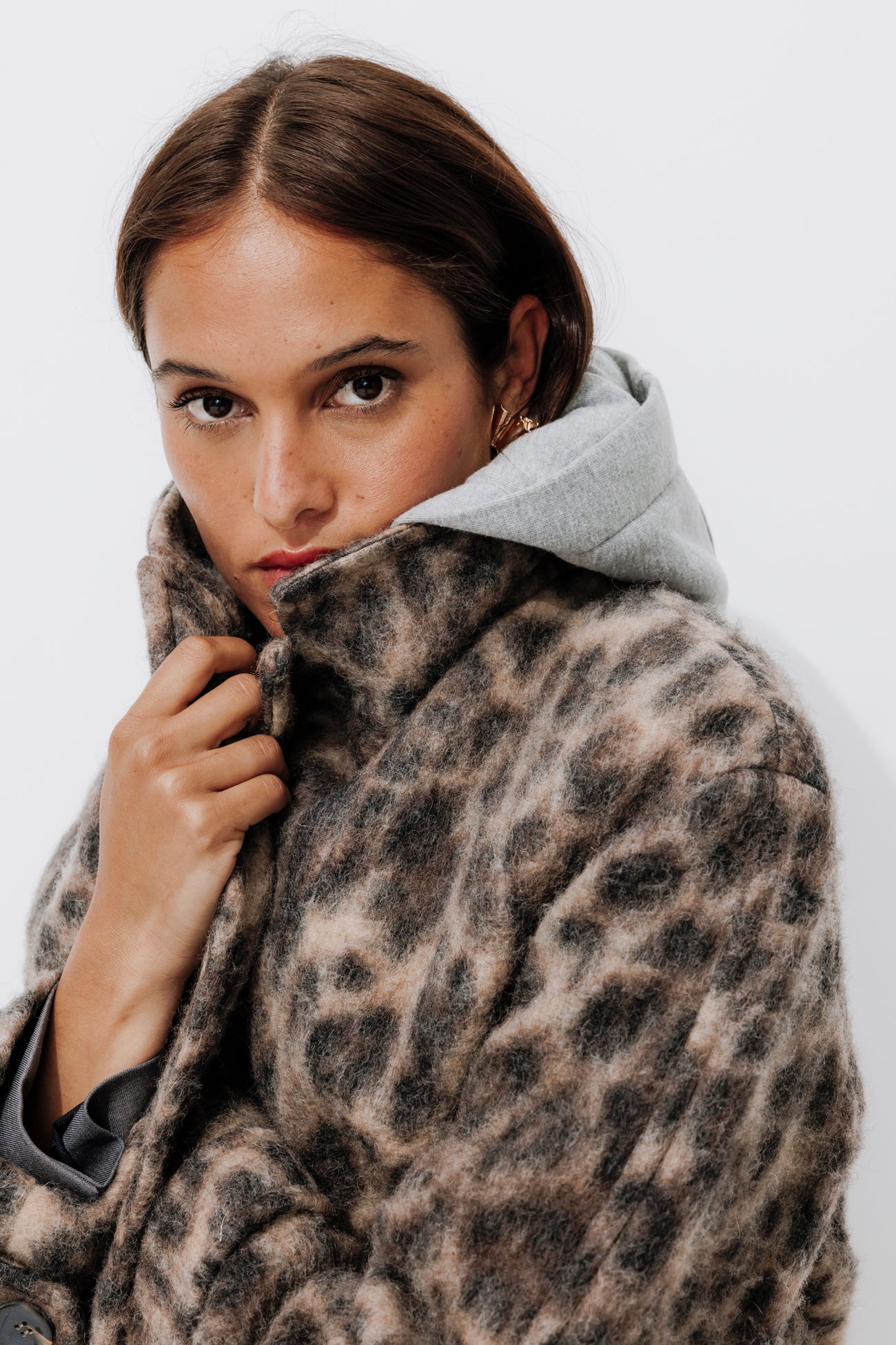 SIMONE wool blend coat - Chestnut brown print