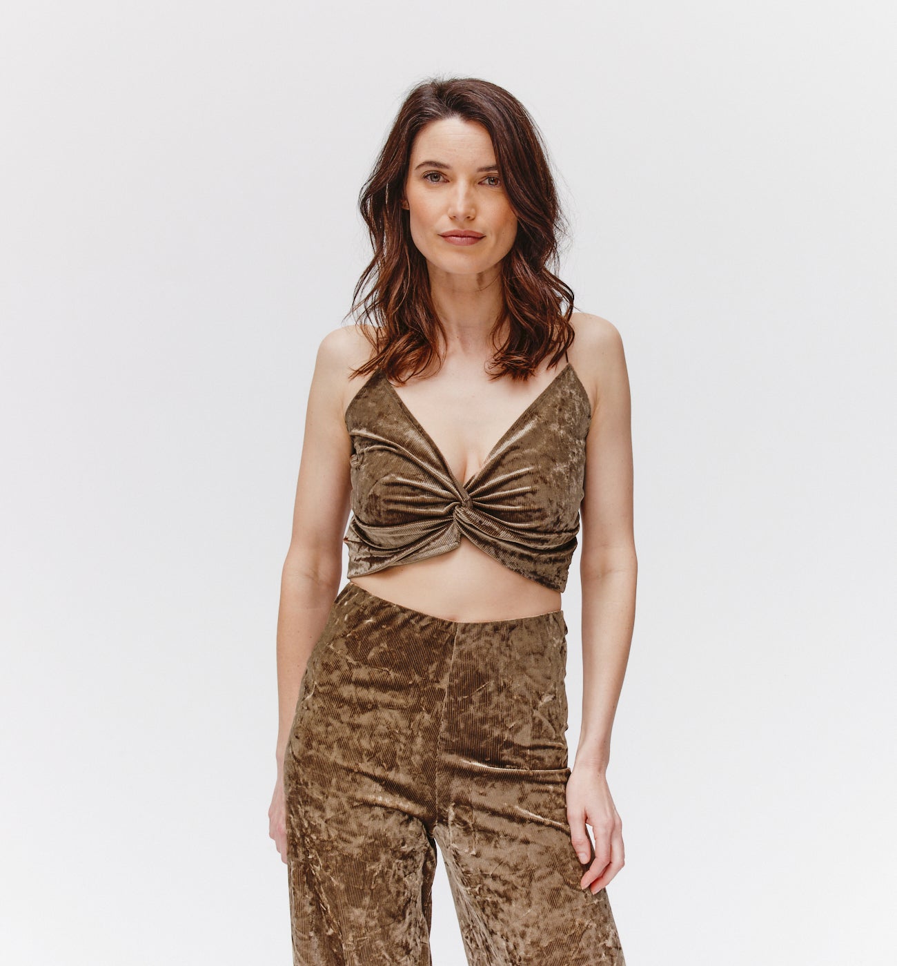 Crop top in velour - Cognac