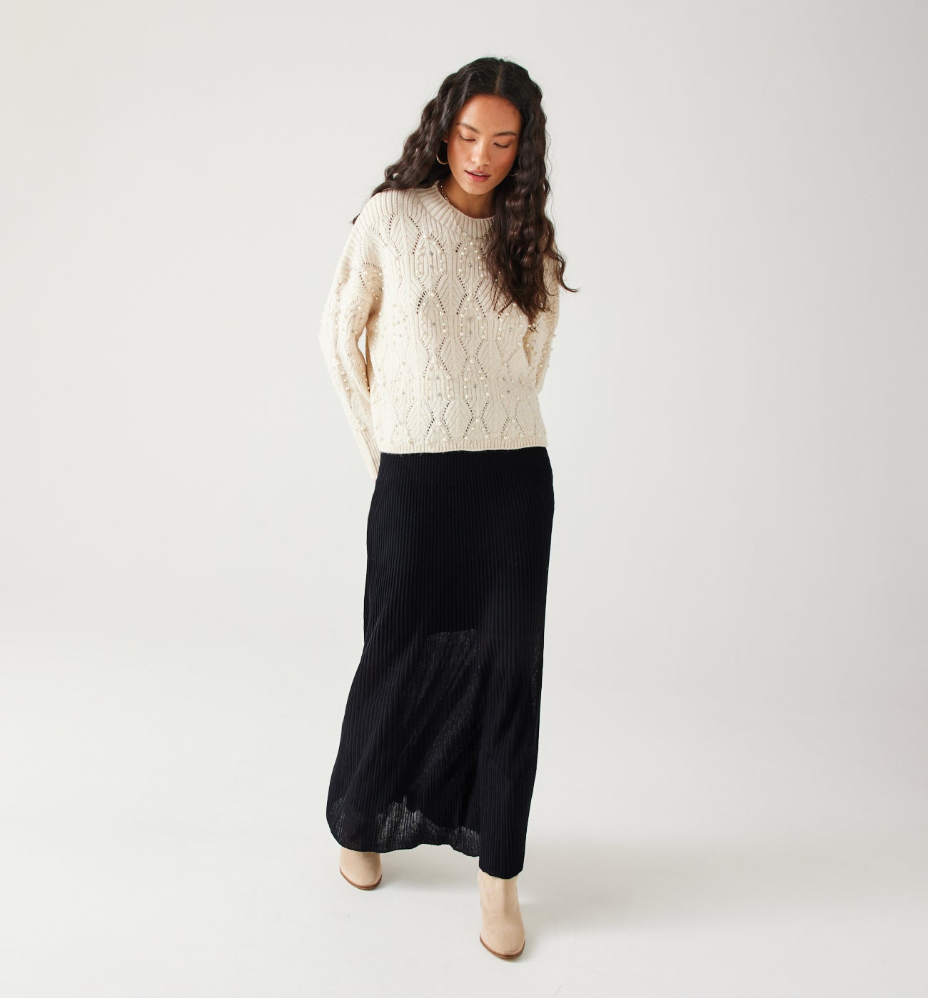 Long ribbed skirt - Black