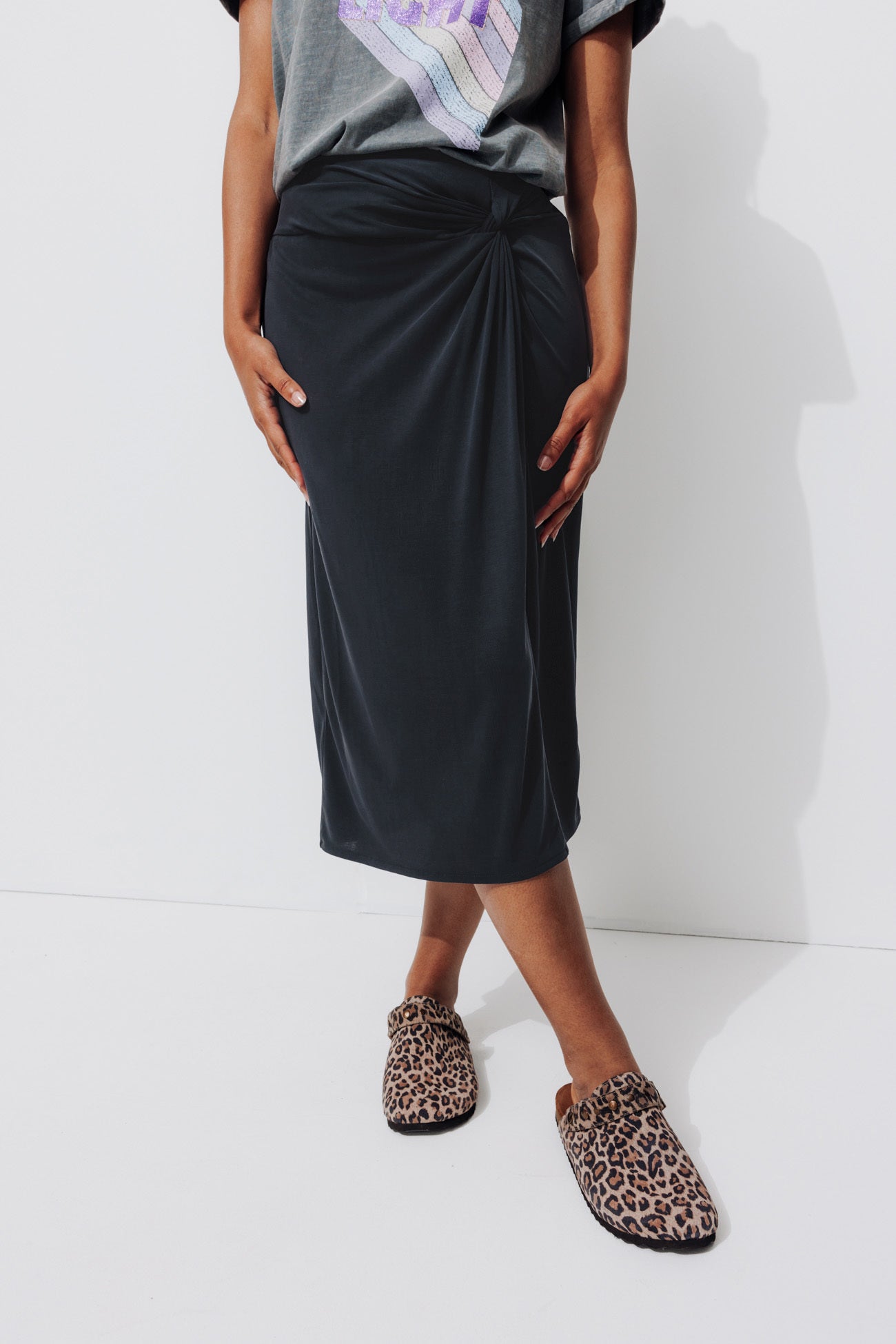 Jersey midi length skirt - Caramel