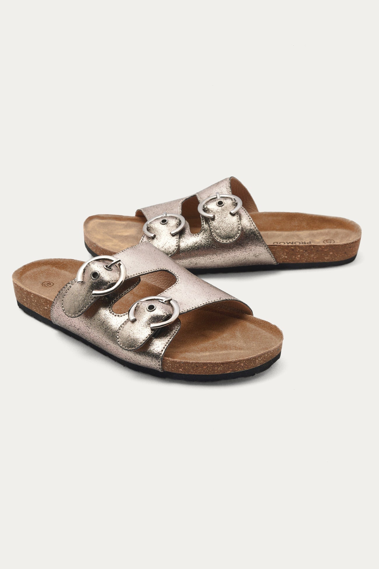 Glitzy leather slip-on sandals - Antique gold