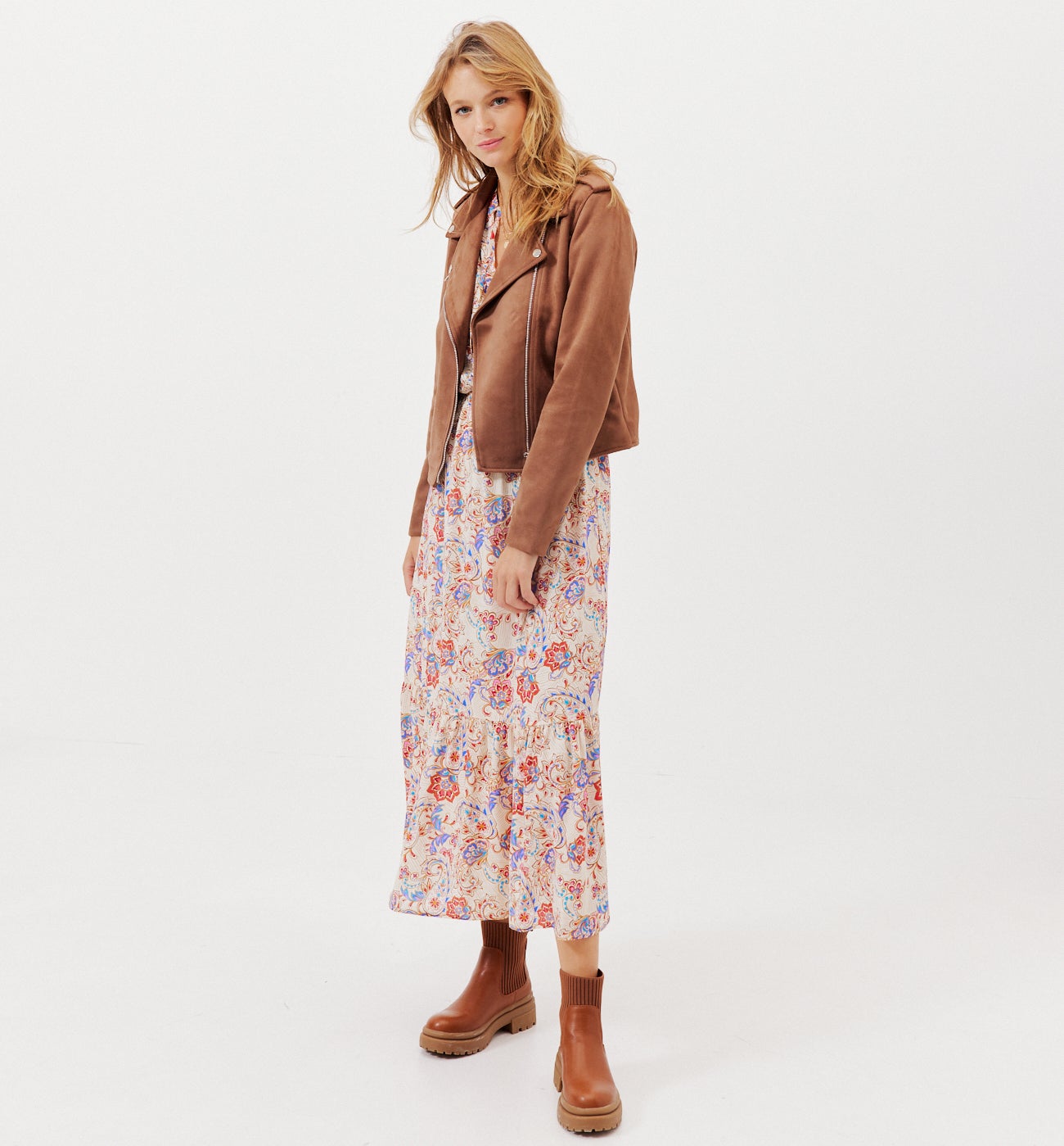 Peach-feel biker jacket - Navy blue