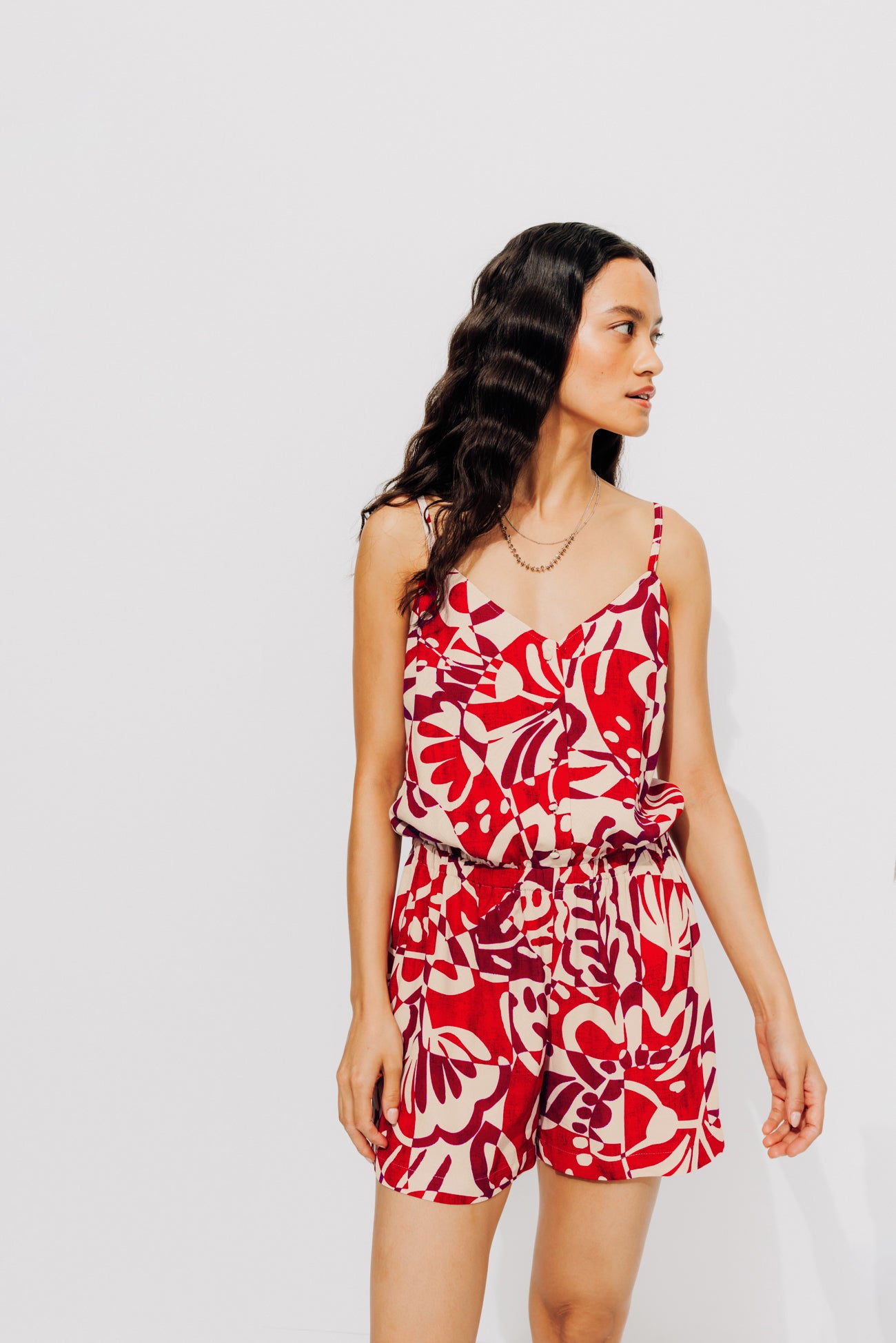 Patterned shorts jumpsuit - Ecru print