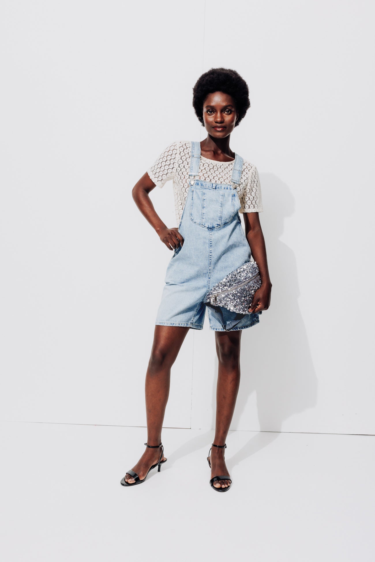 Denim shorts dungarees - Ultra faded denim