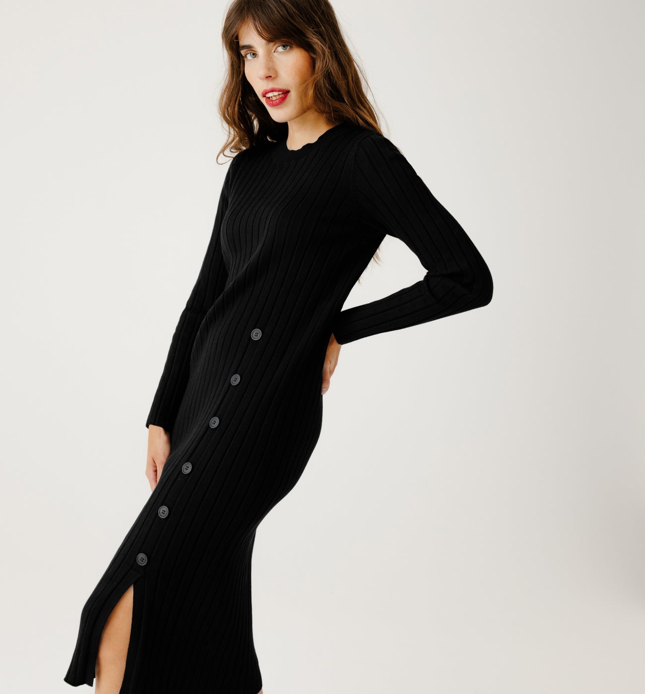 Ribbed midi jumper dress - Black