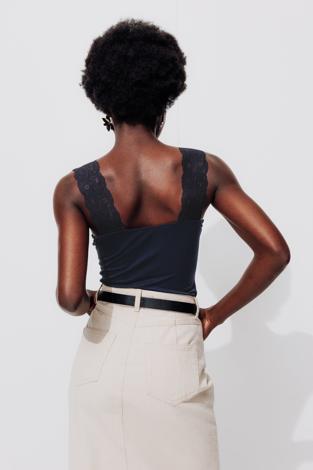 Lace strap top - Navy blue