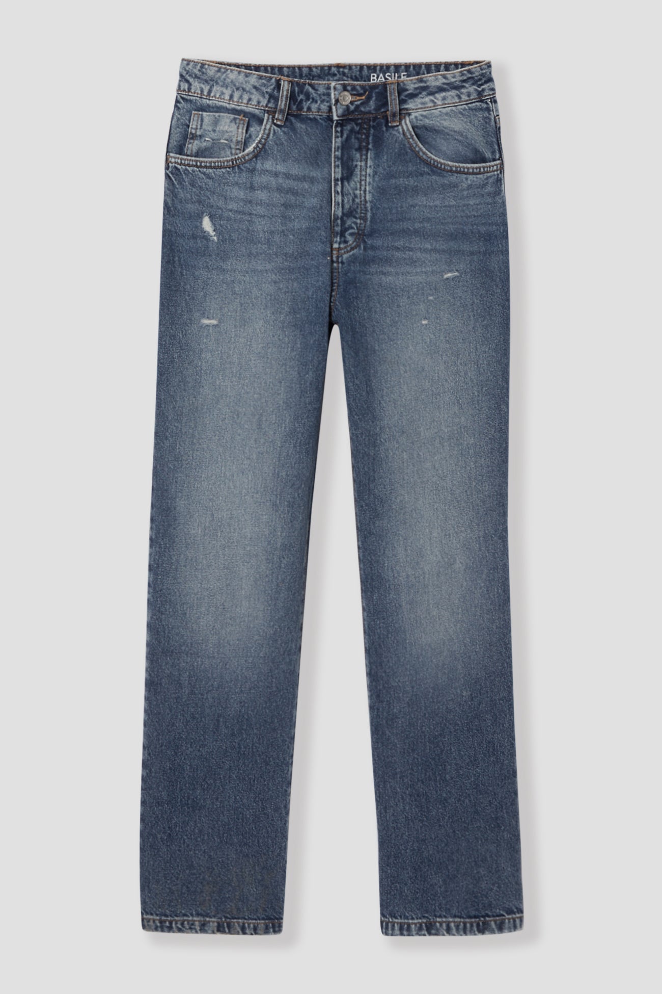 High-waist straight leg jeans - Medium denim
