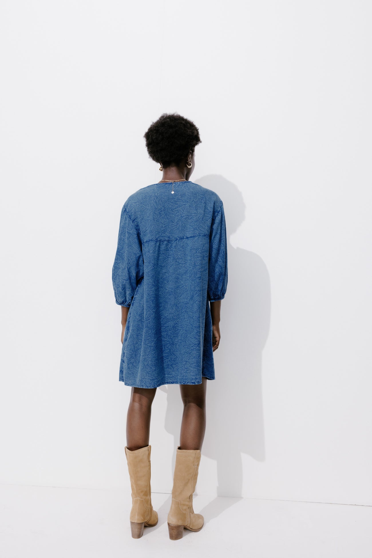 Canvas babydoll dress - Blue