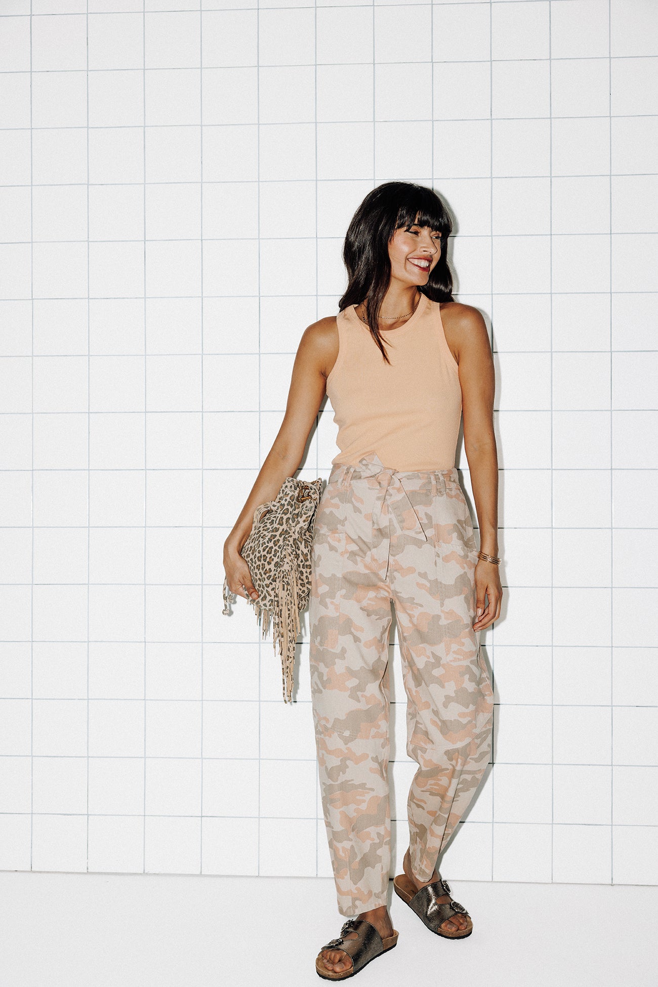 Patterned baggy trousers - Peach prints