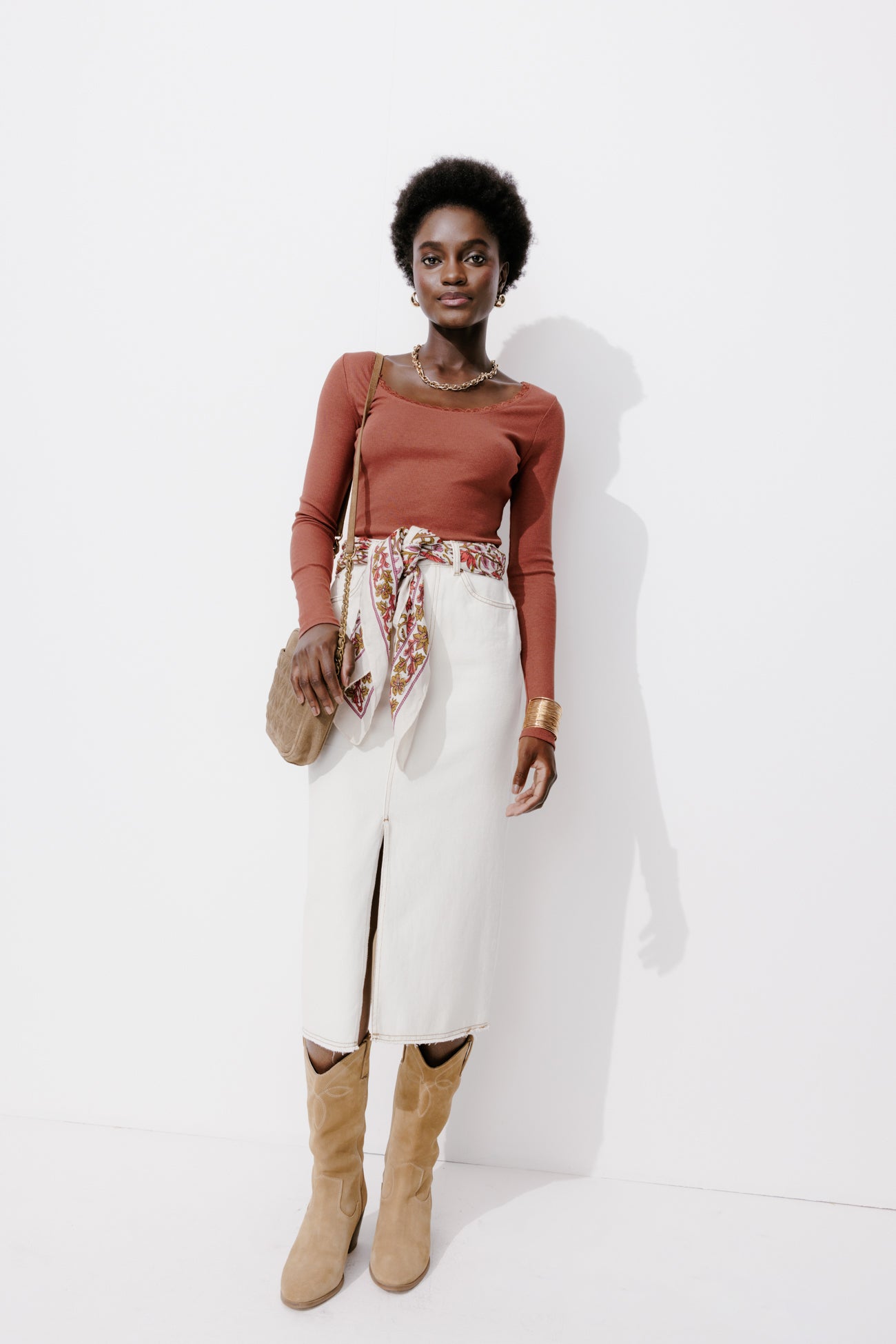 Lace detail ribbed top - Ecru