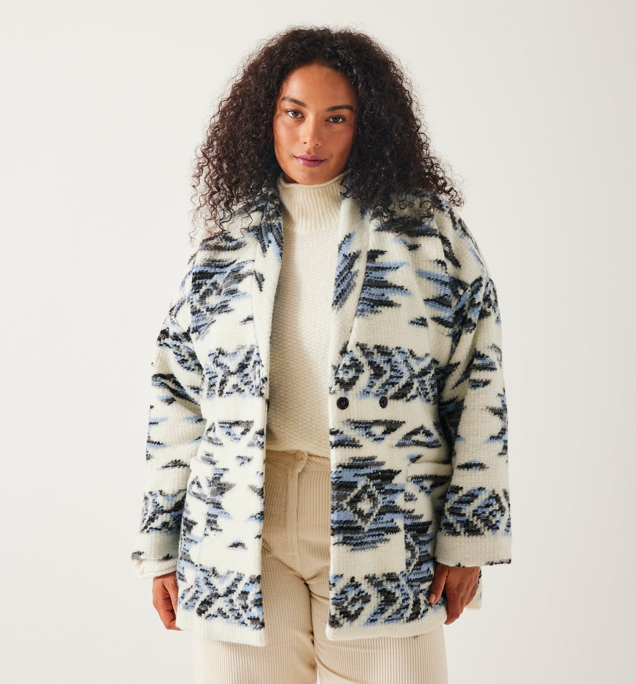 Wool-blend coat - Ecru print