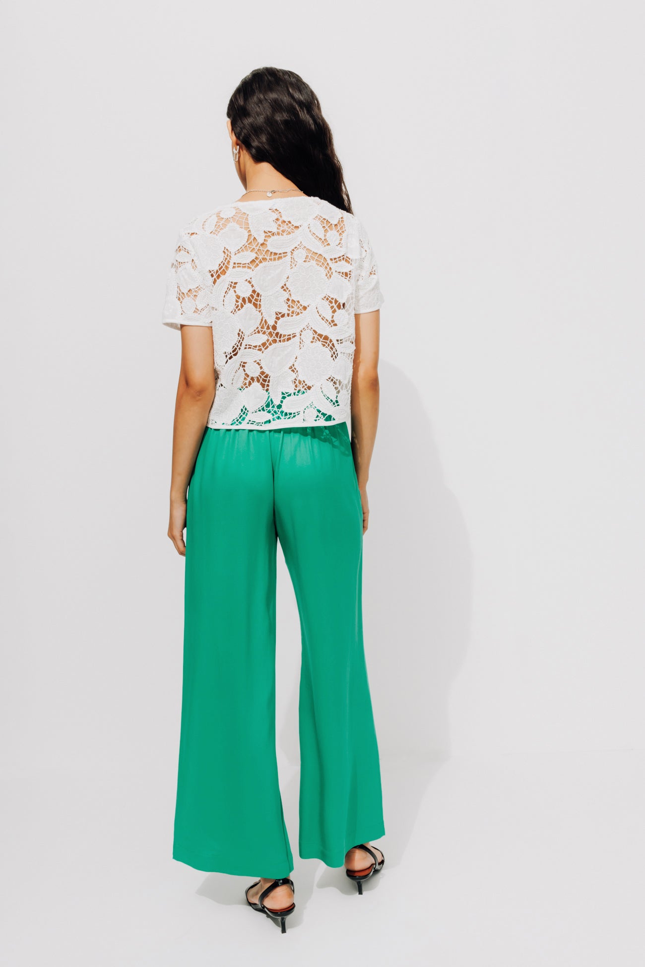 High-waist wideleg trousers - Ochre print