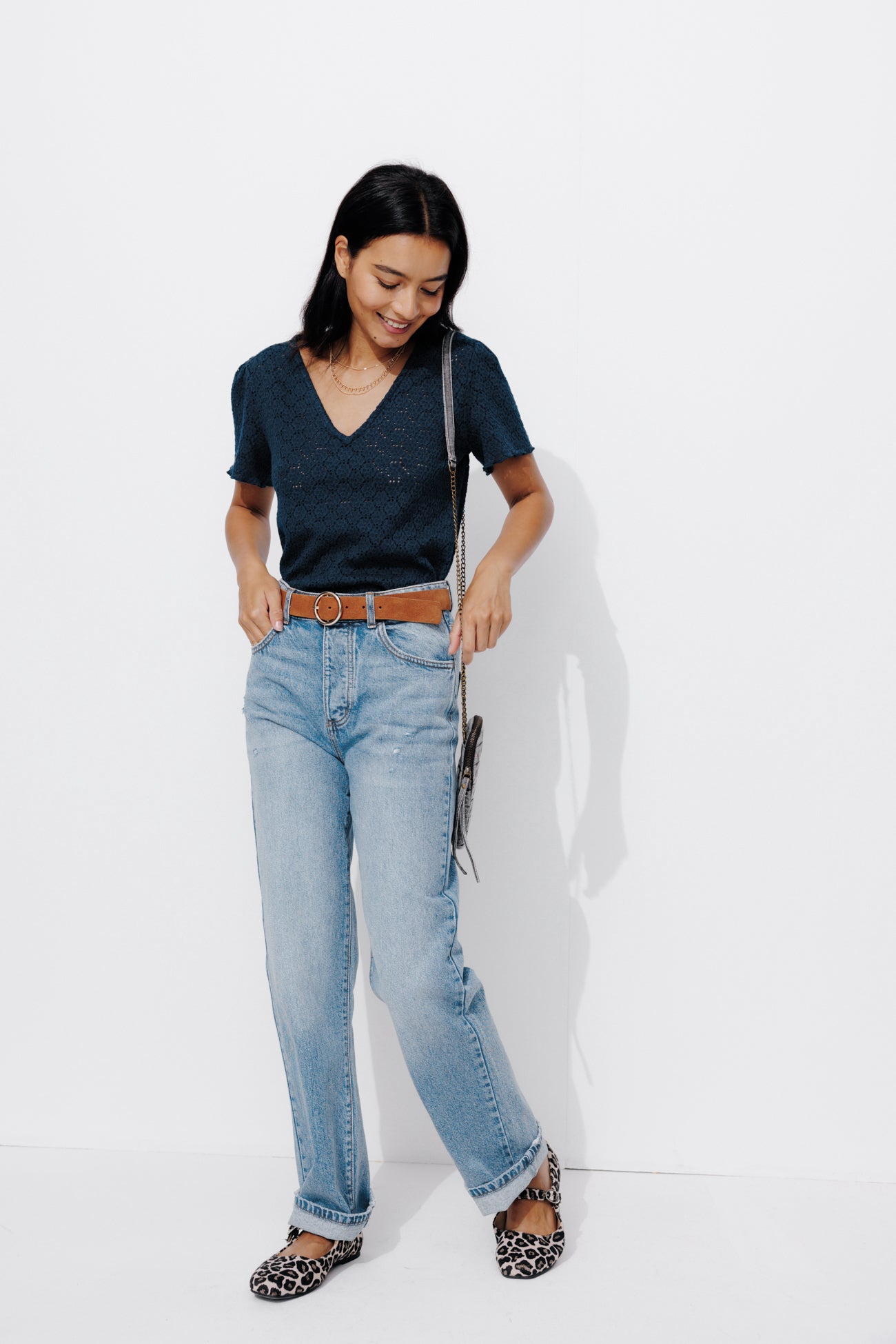 Lace effect top - Red stripes