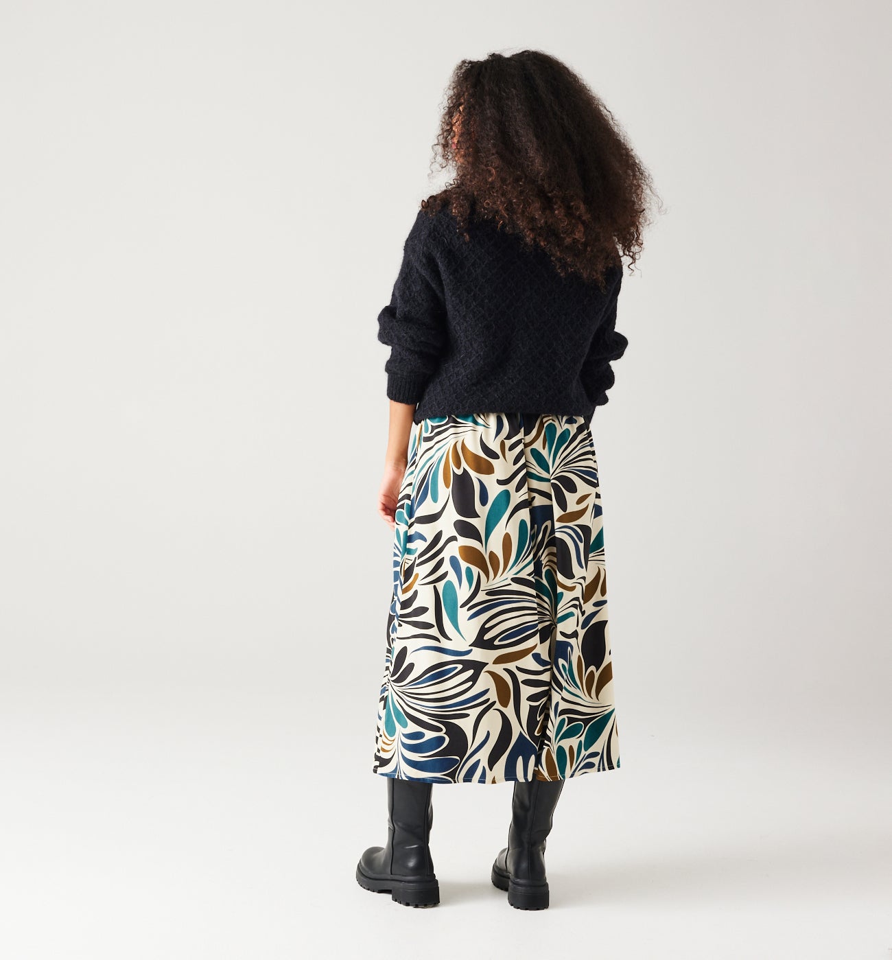 Patterned midi skirt - Beige print