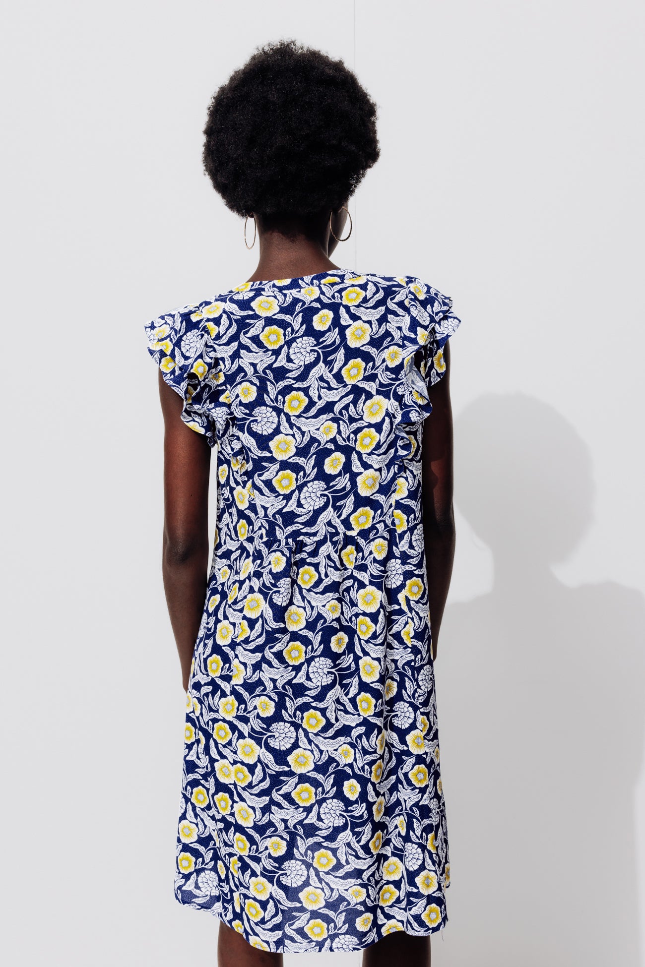 Eco-produced dress - Navy blue print