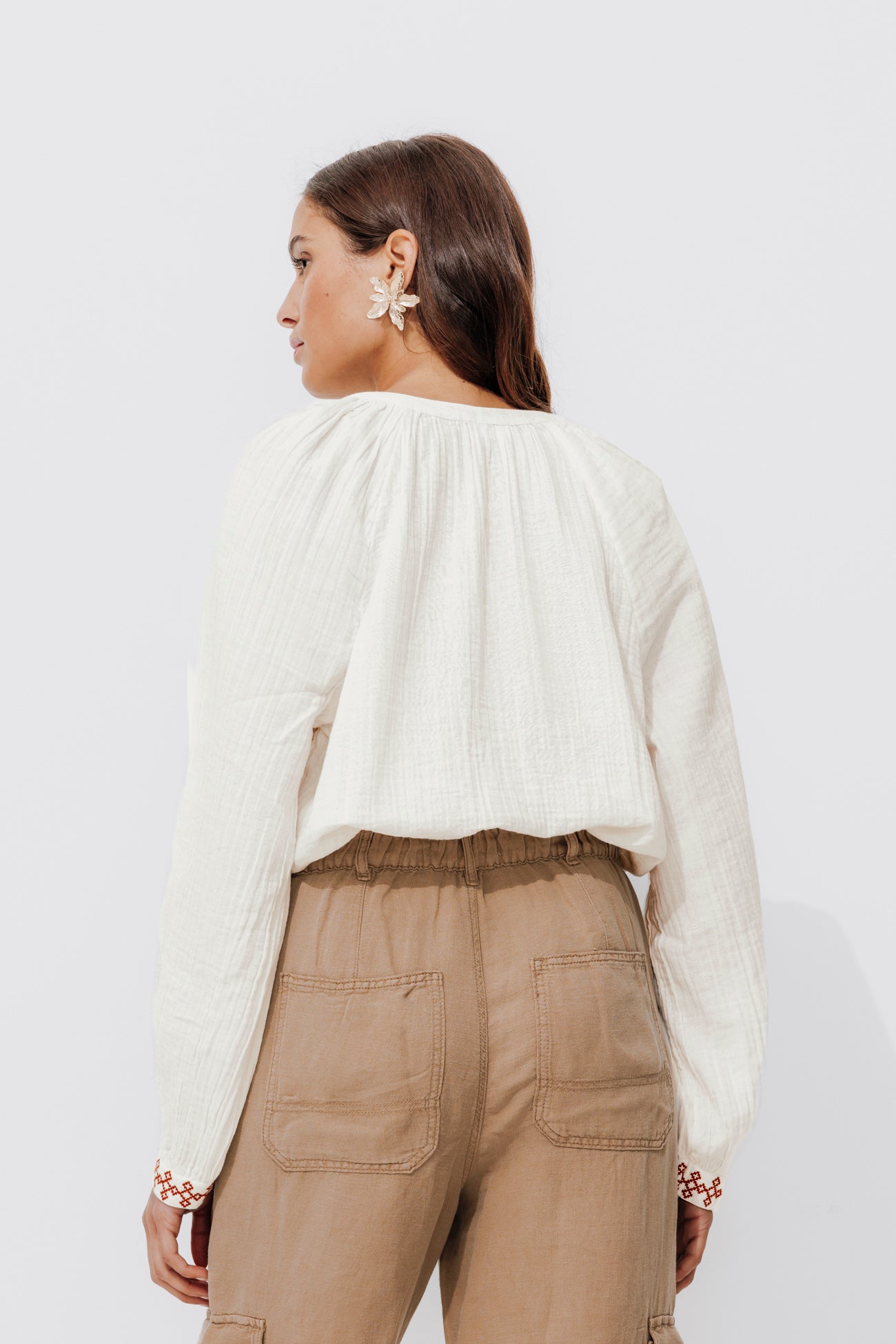 Embroidered gauze cotton shirt - Sienna
